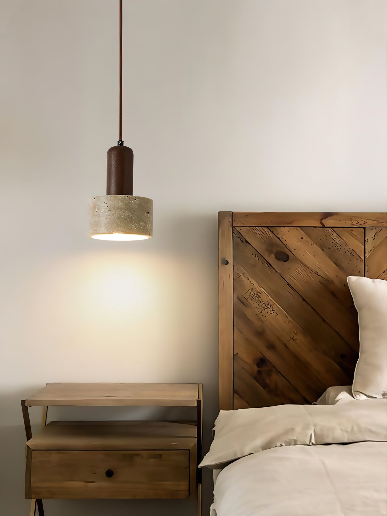 Jlynis Dual-Material Travertine Pendant Light-Neutral Decor