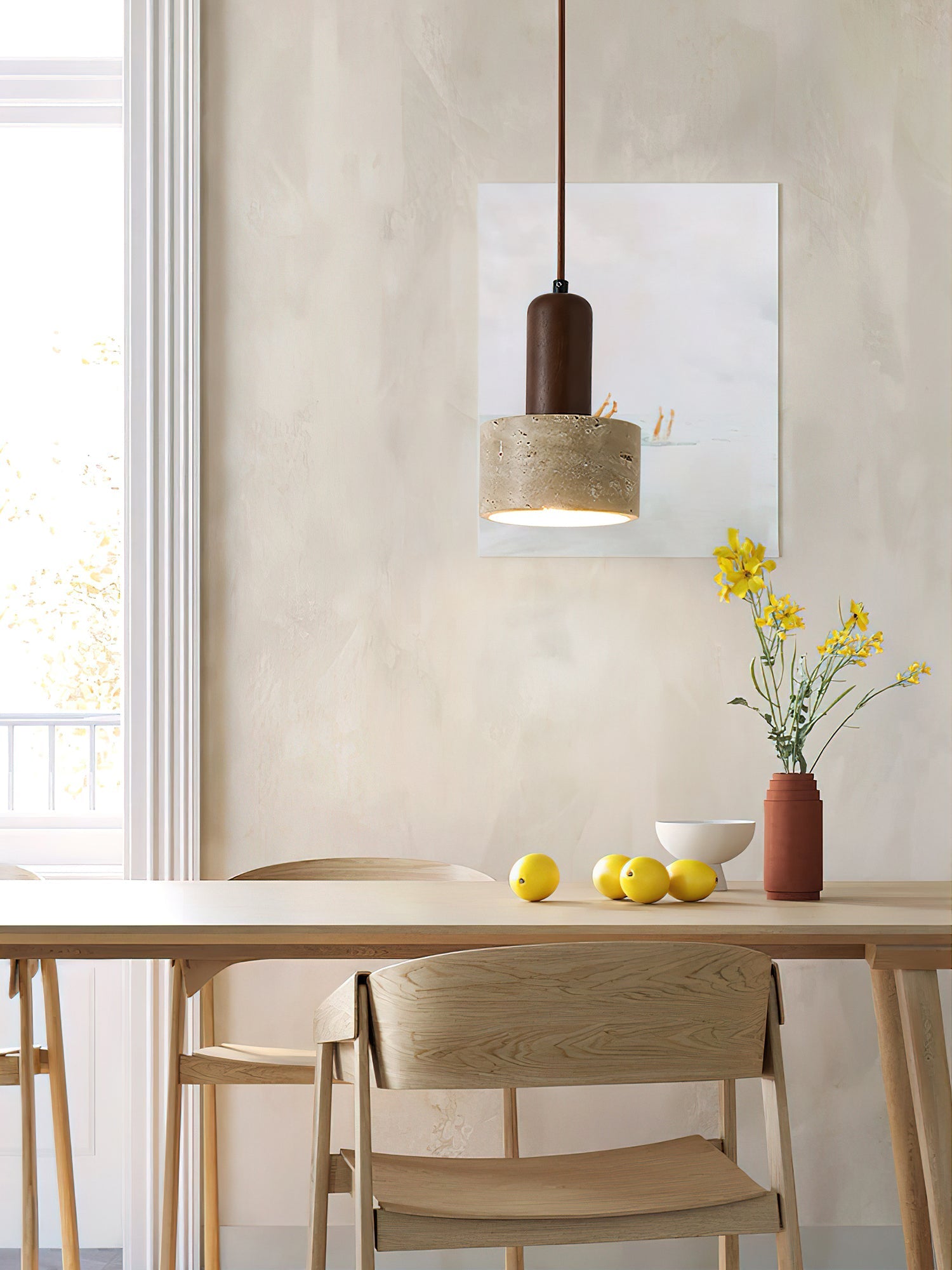 Jlynis Dual-Material Travertine Pendant Light-Neutral Decor