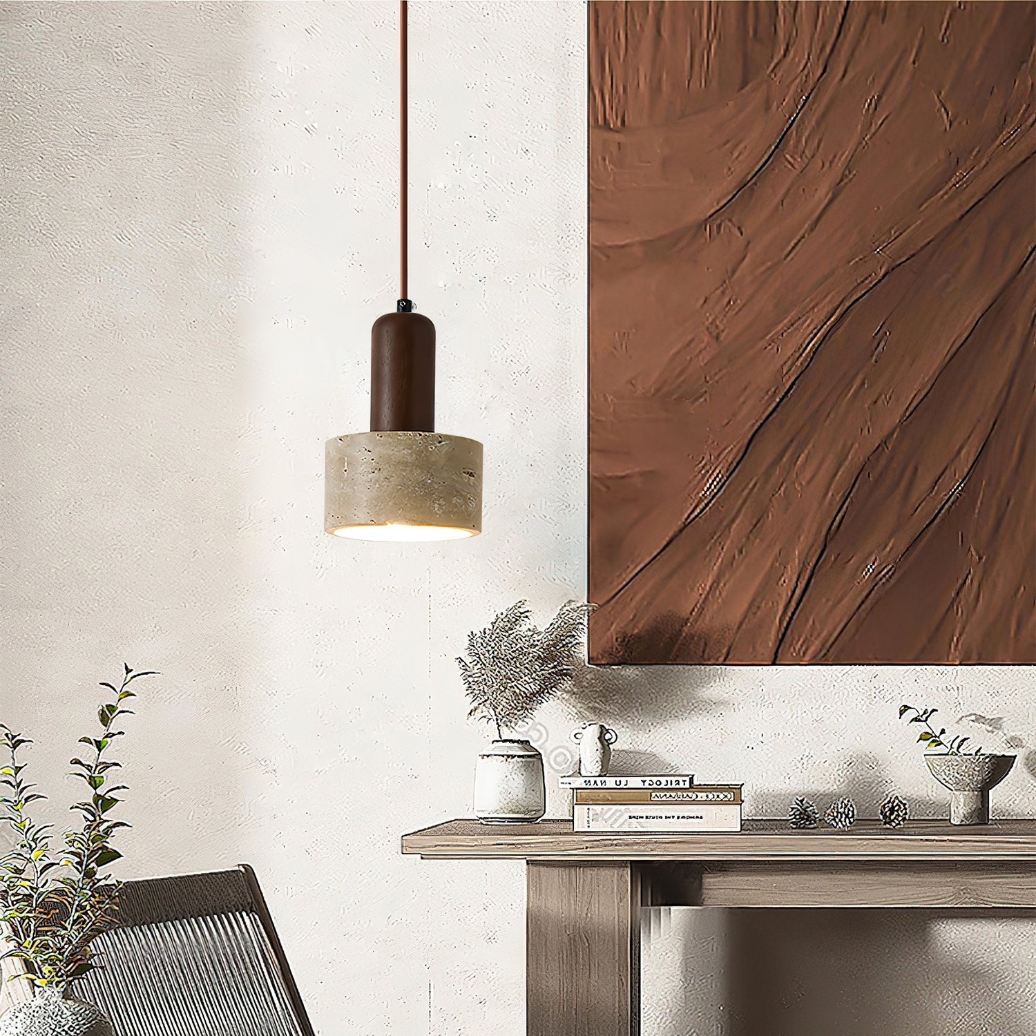 Jlynis Dual-Material Travertine Pendant Light-Neutral Decor
