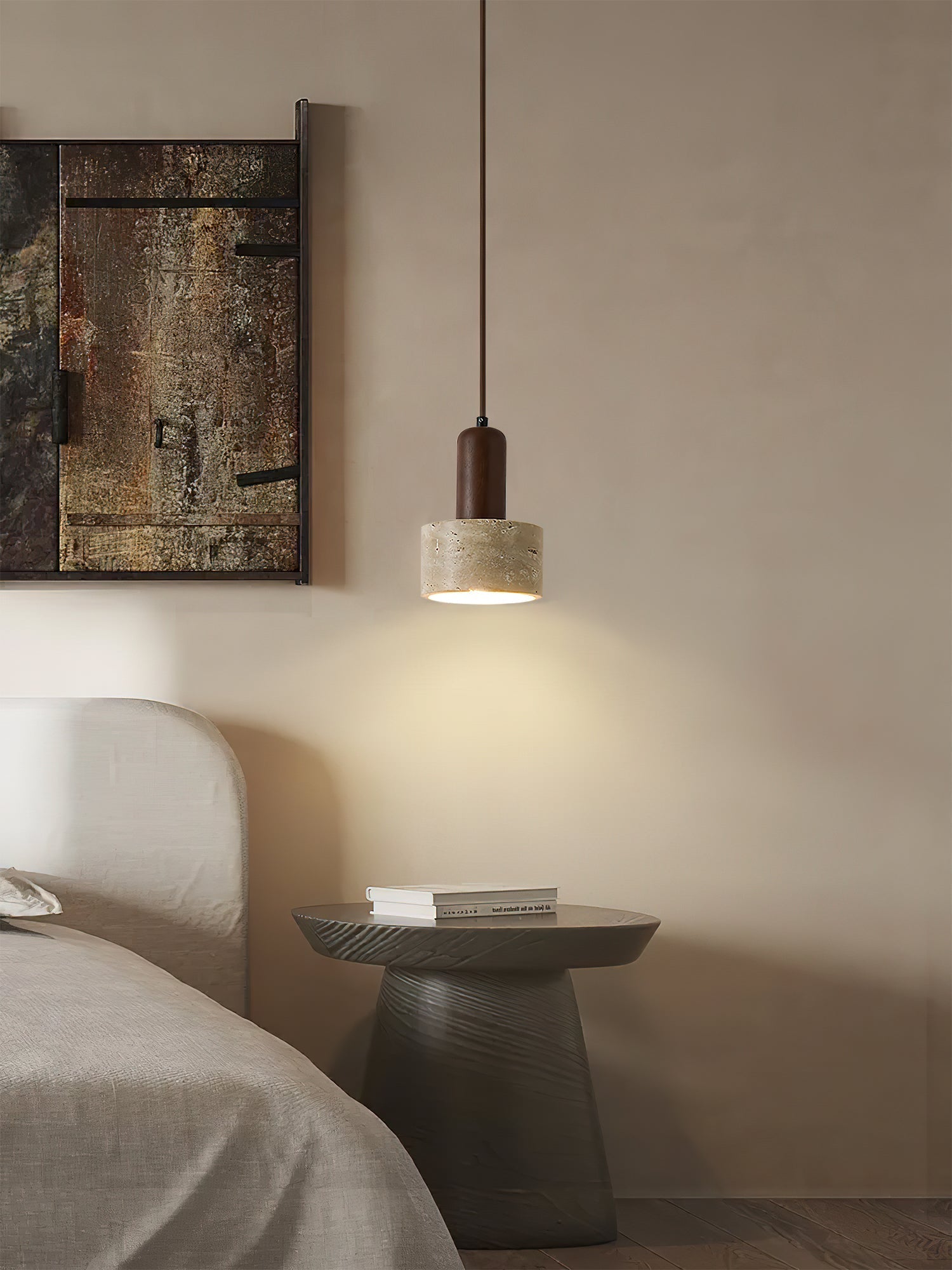 Jlynis Dual-Material Travertine Pendant Light-Neutral Decor