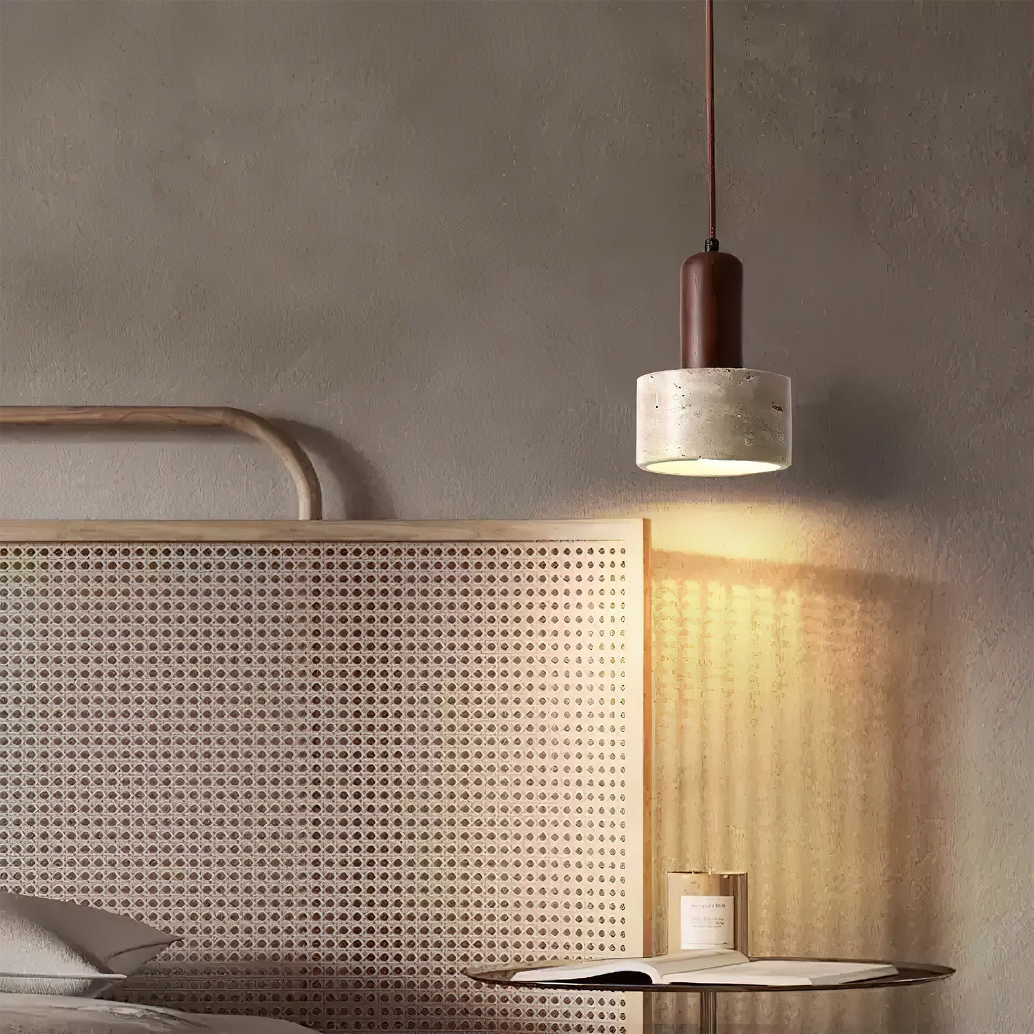 Jlynis Dual-Material Travertine Pendant Light-Neutral Decor