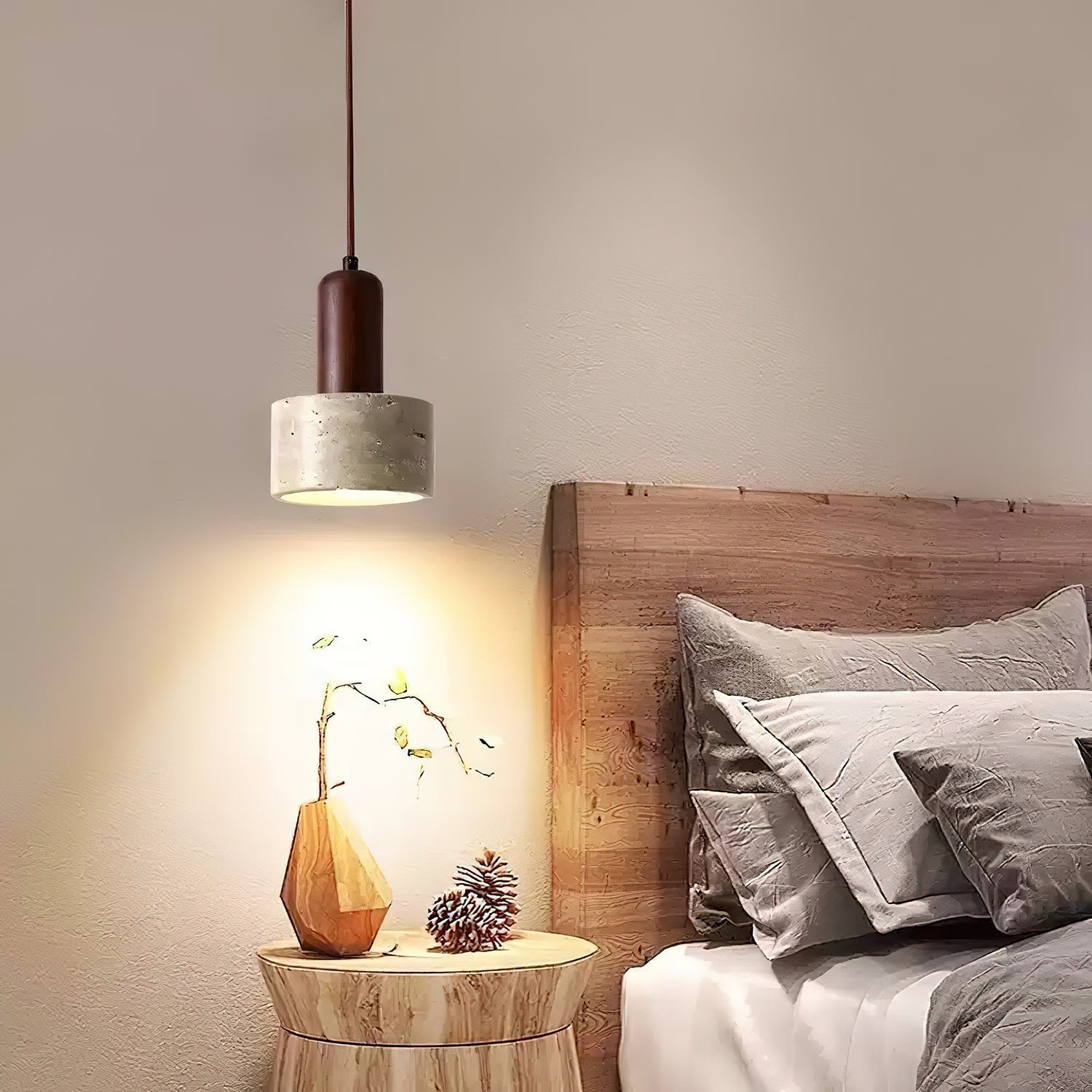 Jlynis Dual-Material Travertine Pendant Light-Neutral Decor
