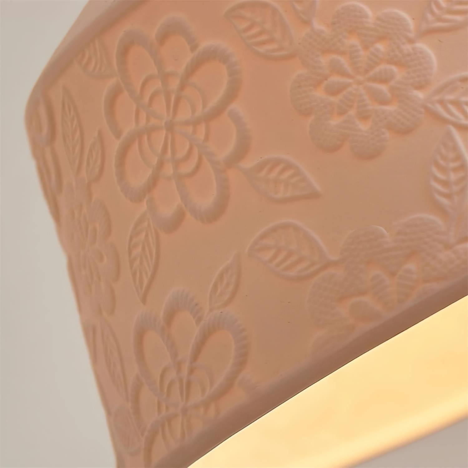 Pendant Lamp Textured Ceramic Drum Walnut Wood Retro