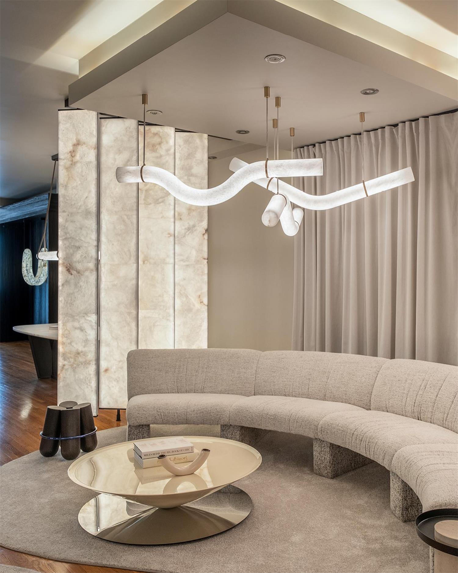 Liberty Chandelier Curved Alabaster Ribbon Silhouette - Neutralighting