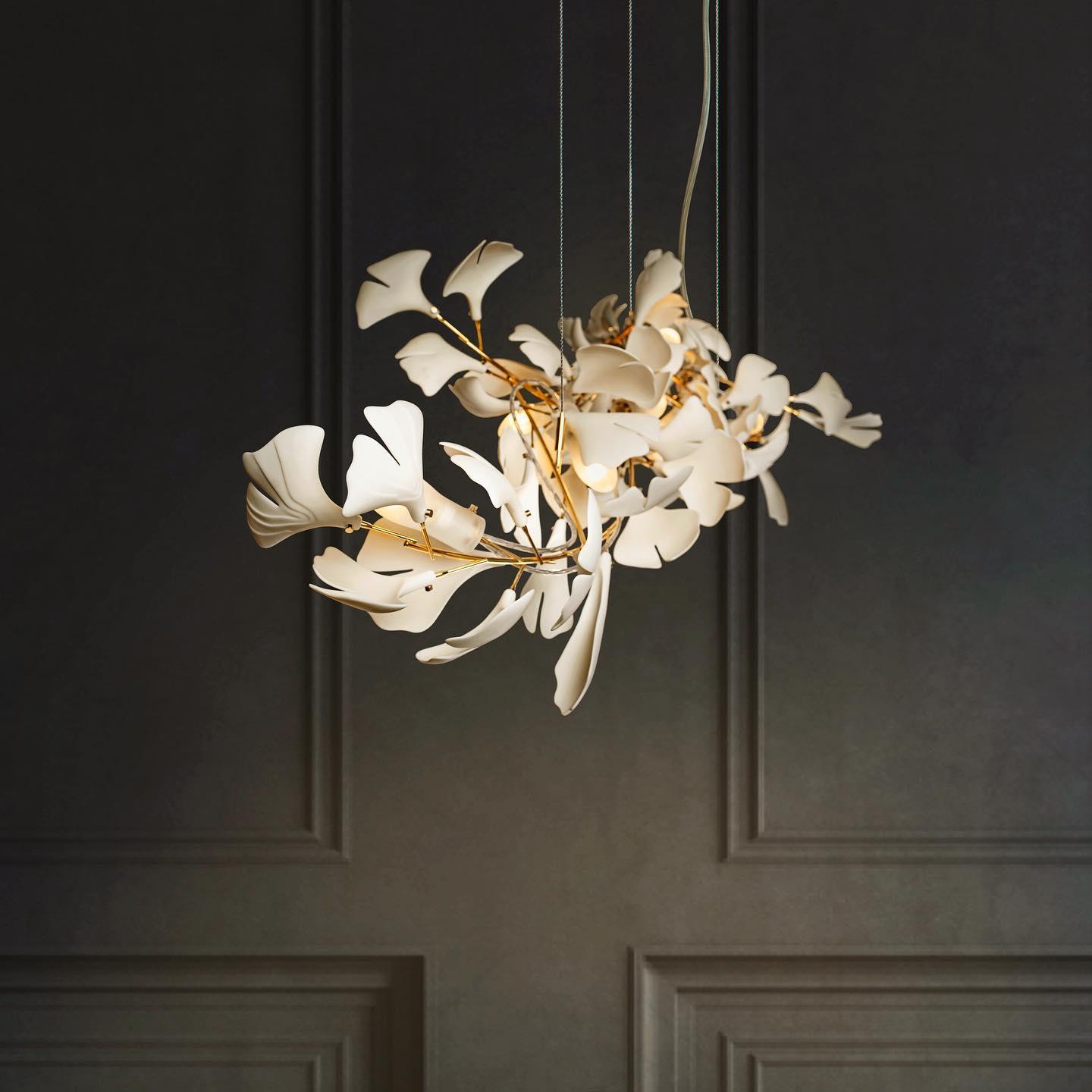 Ayla Chandelier Gingko Petal Ceramic-Neutral Decor