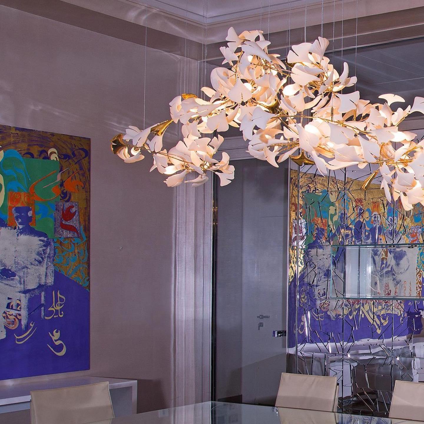 Ayla Chandelier Gingko Petal Ceramic-Neutral Decor