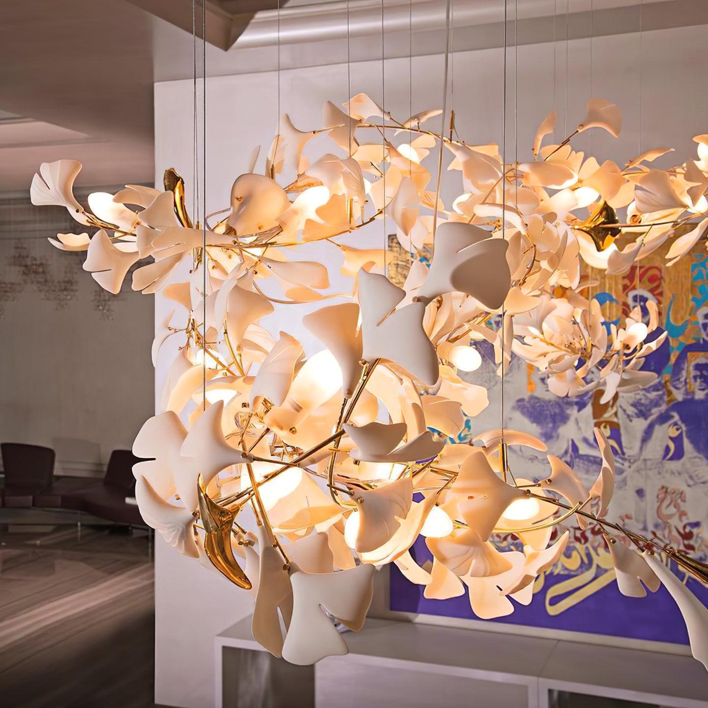 Ayla Chandelier Gingko Petal Ceramic-Neutral Decor