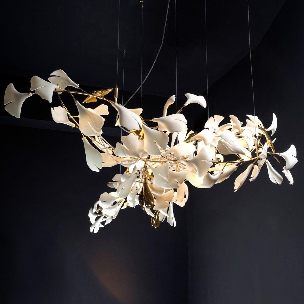 Ayla Chandelier Gingko Petal Ceramic-Neutral Decor