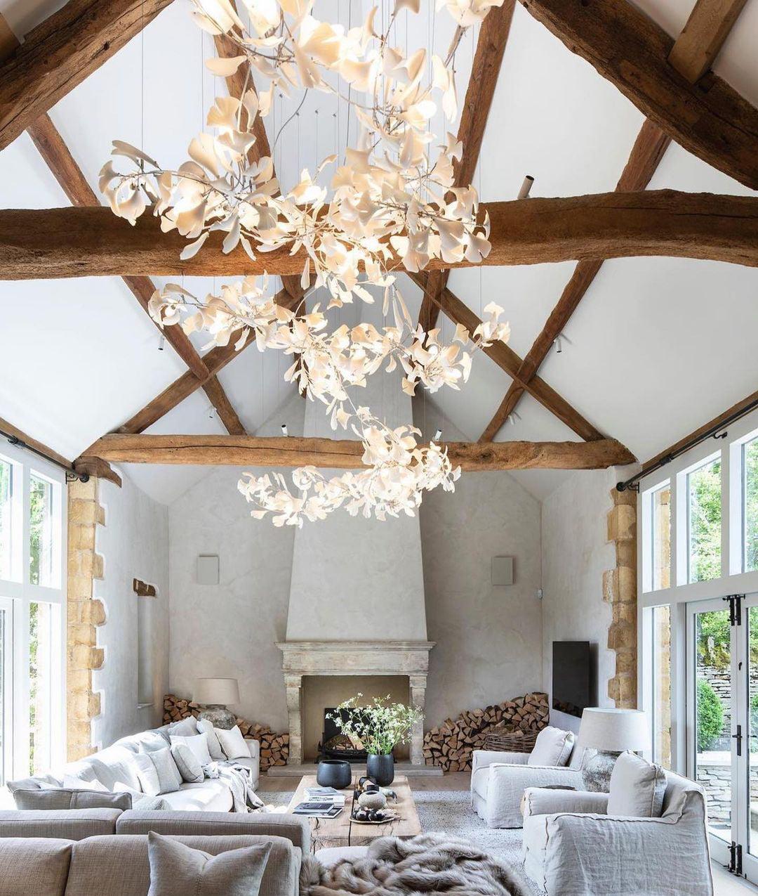 Ayla Chandelier Gingko Petal Ceramic-Neutral Decor
