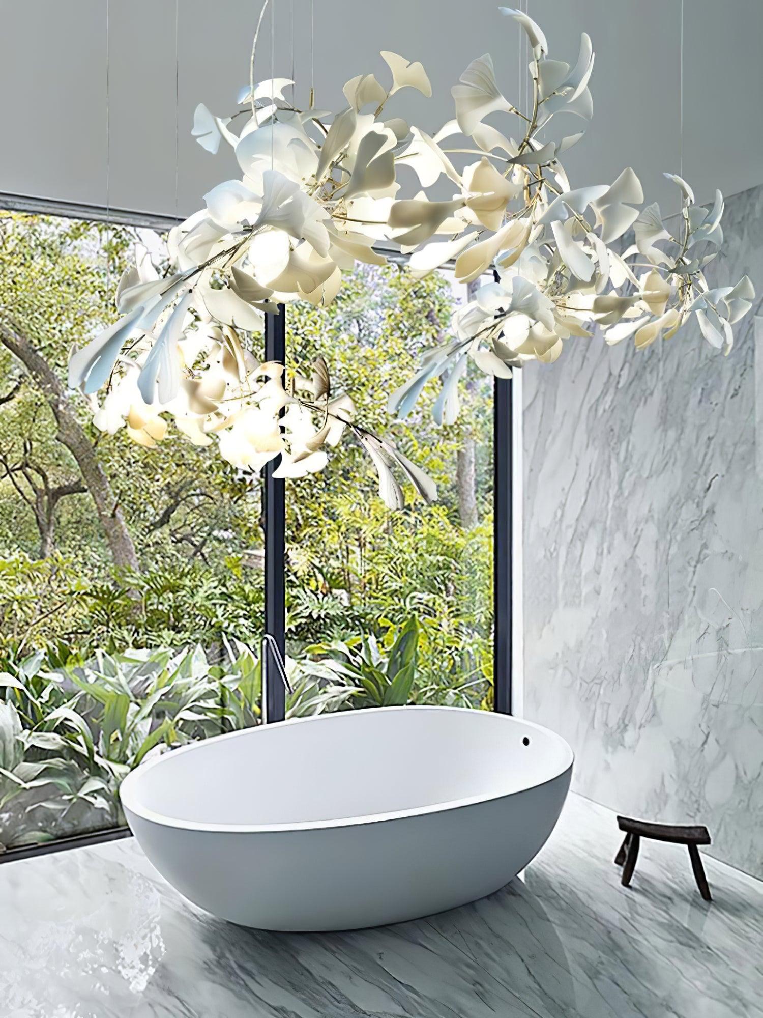 Ayla Chandelier Gingko Petal Ceramic-Neutral Decor