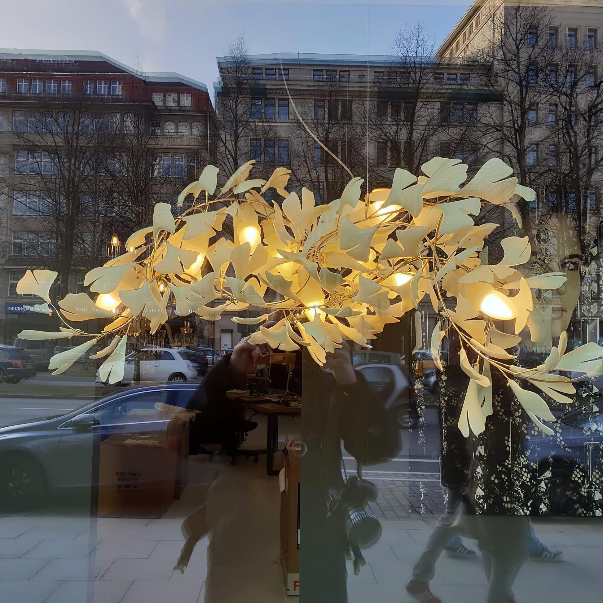 Ayla Chandelier Gingko Petal Ceramic-Neutral Decor