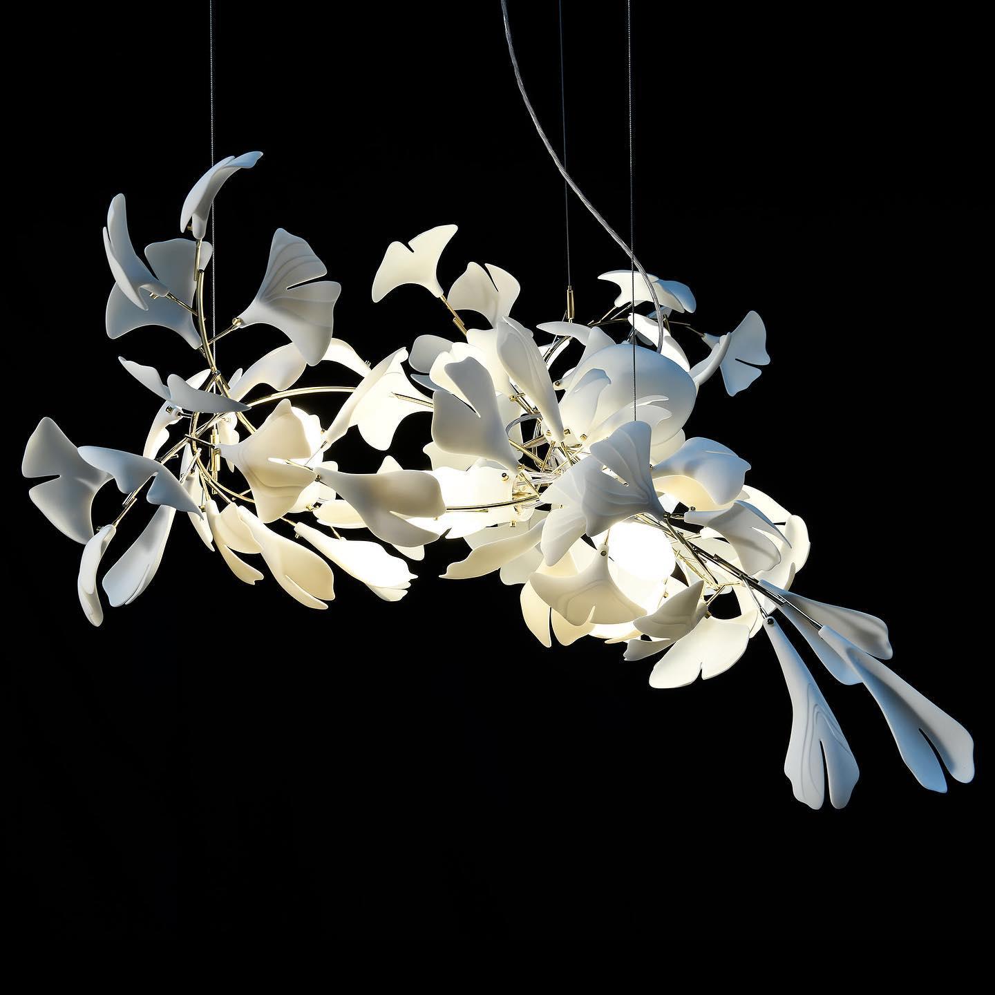 Ayla Chandelier Gingko Petal Ceramic-Neutral Decor
