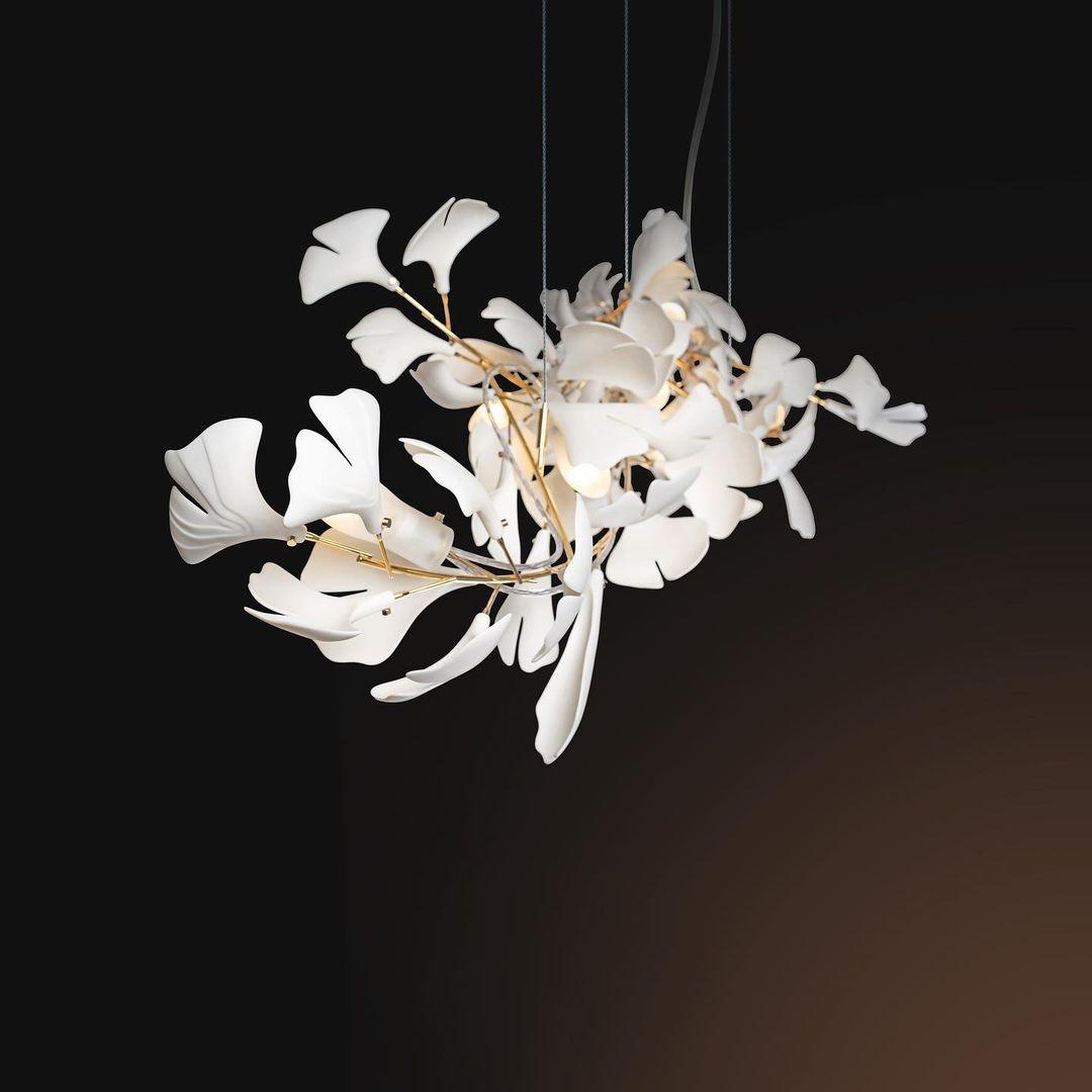 Ayla Chandelier Gingko Petal Ceramic-Neutral Decor