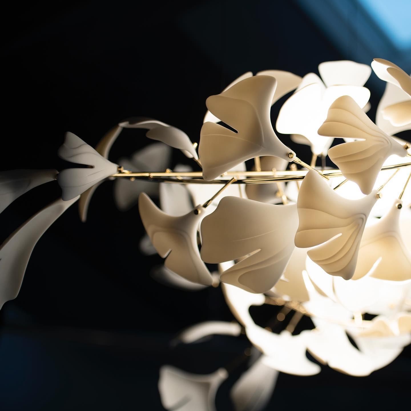 Ayla Chandelier Gingko Petal Ceramic-Neutral Decor