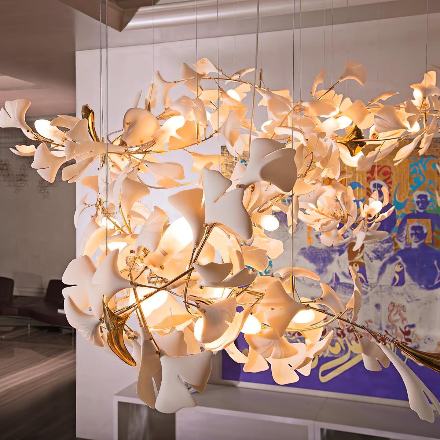 Ayla Chandelier Gingko Petal Ceramic-Neutral Decor
