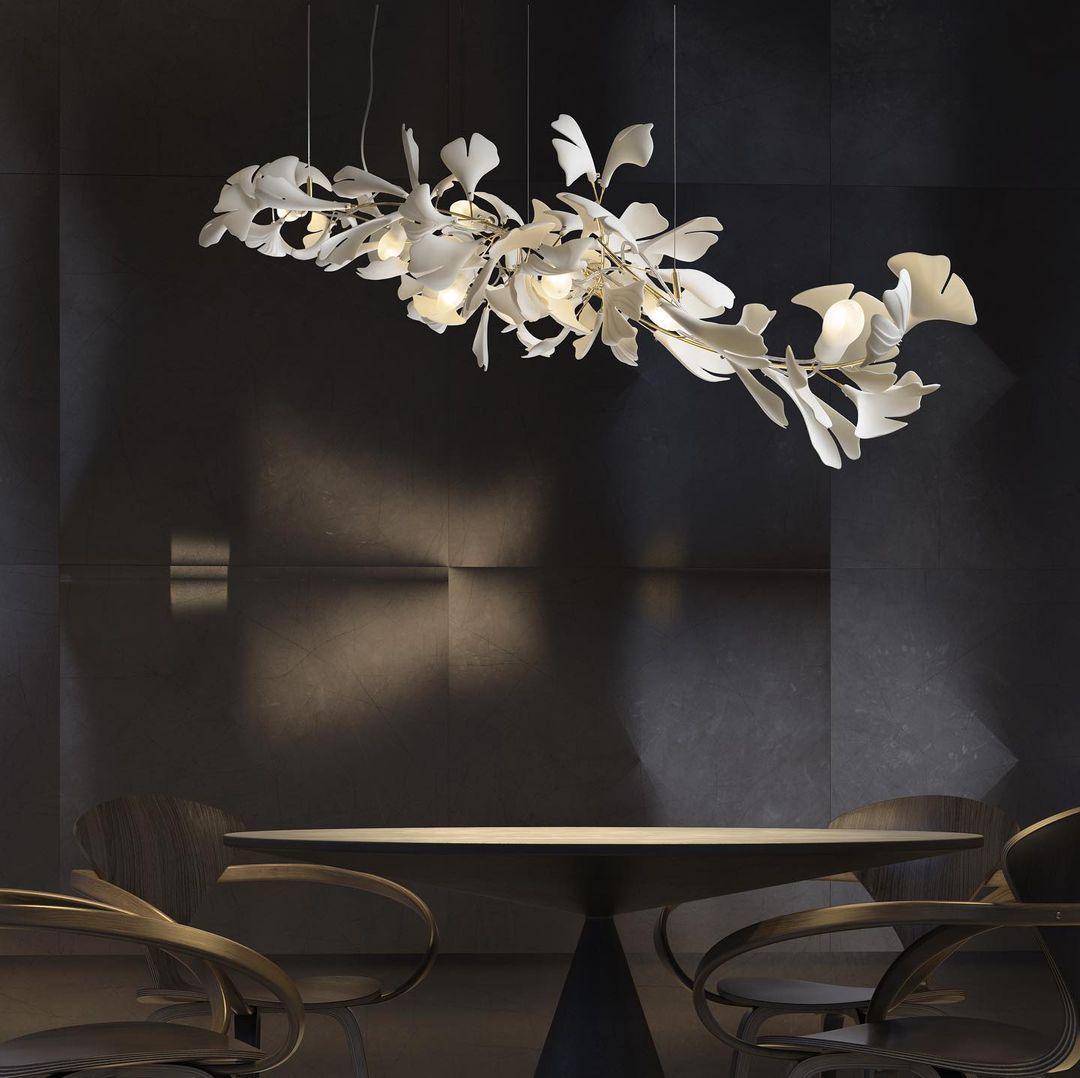 Ayla Chandelier Gingko Petal Ceramic-Neutral Decor