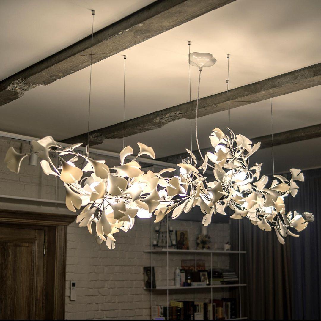 Ayla Chandelier Gingko Petal Ceramic-Neutral Decor