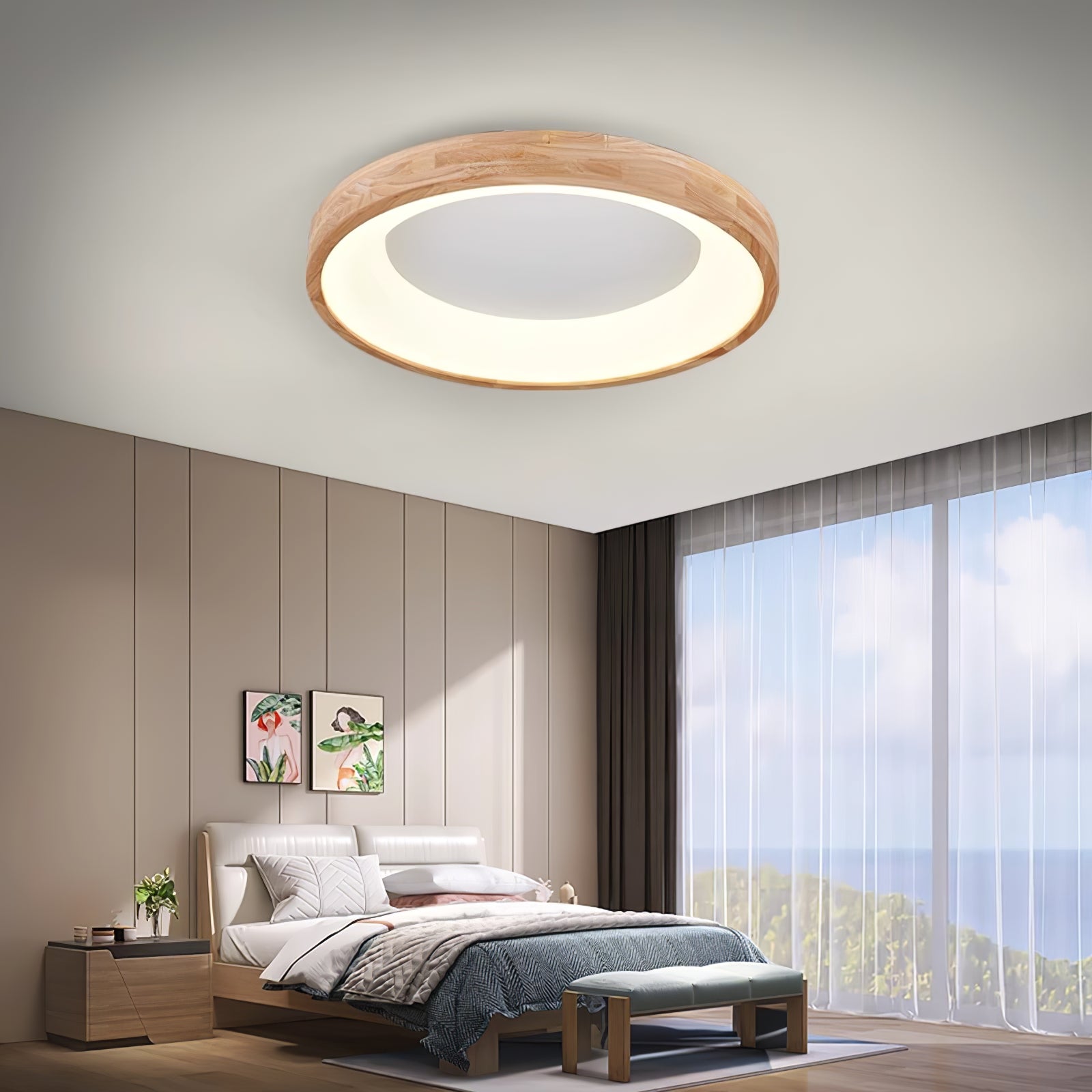 Uphae Modern Minimalist Square Wood Ceiling Light-Neutral Decor