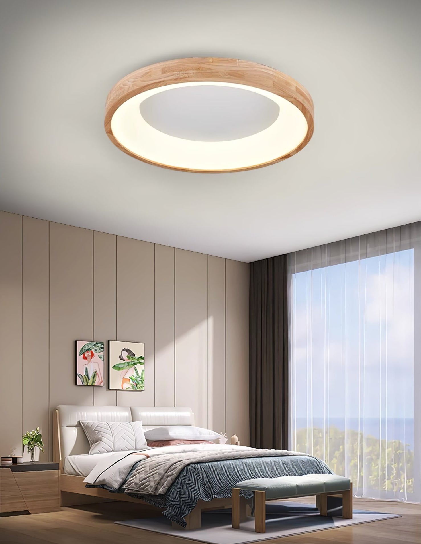 Uphae Modern Minimalist Square Wood Ceiling Light-Neutral Decor
