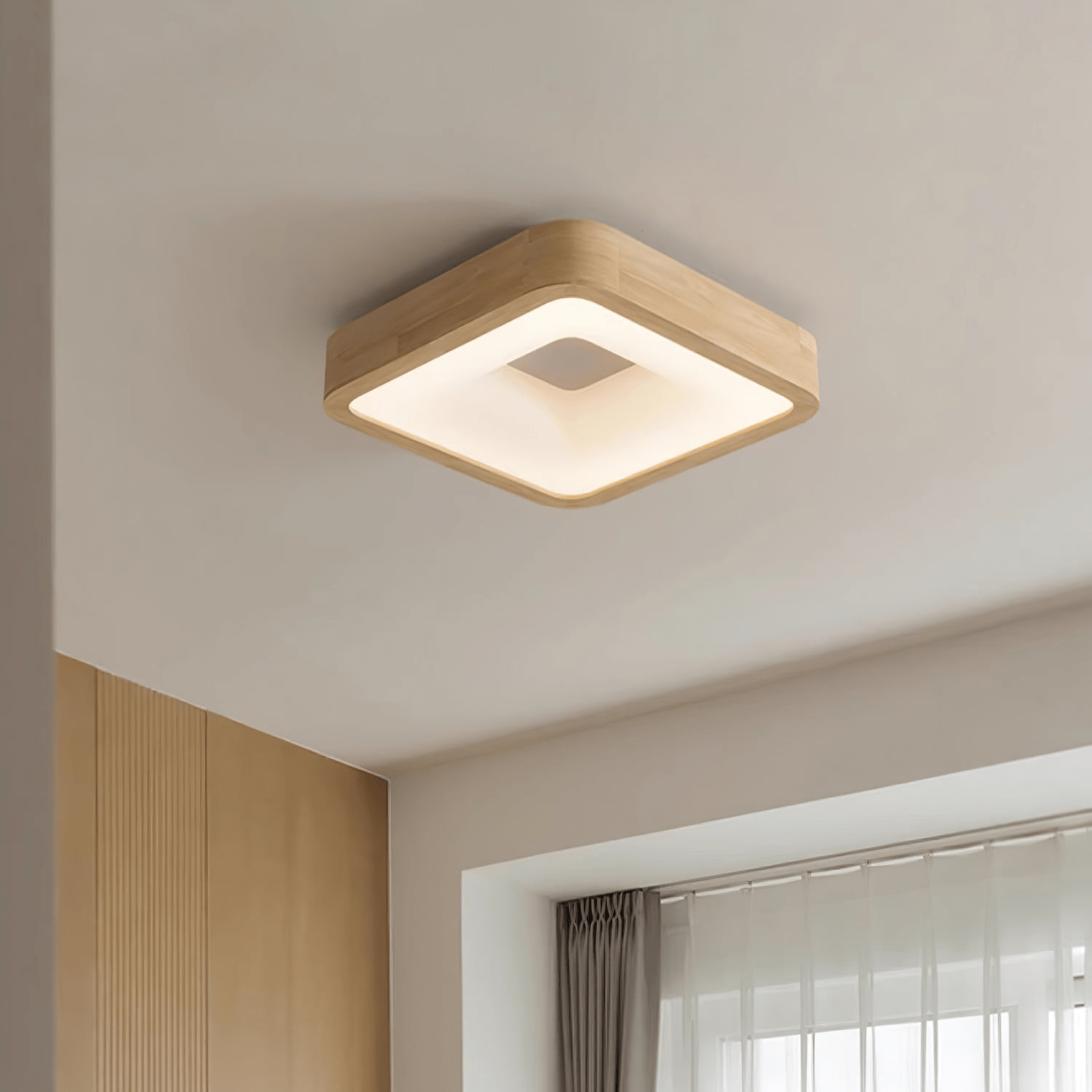 Uphae Modern Minimalist Square Wood Ceiling Light-Neutral Decor