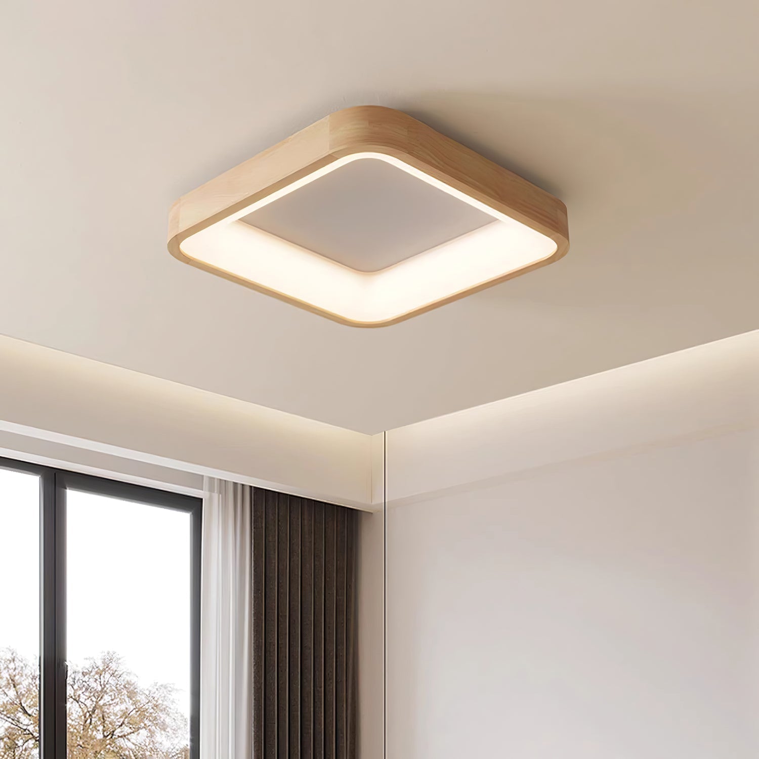 Uphae Modern Minimalist Square Wood Ceiling Light-Neutral Decor