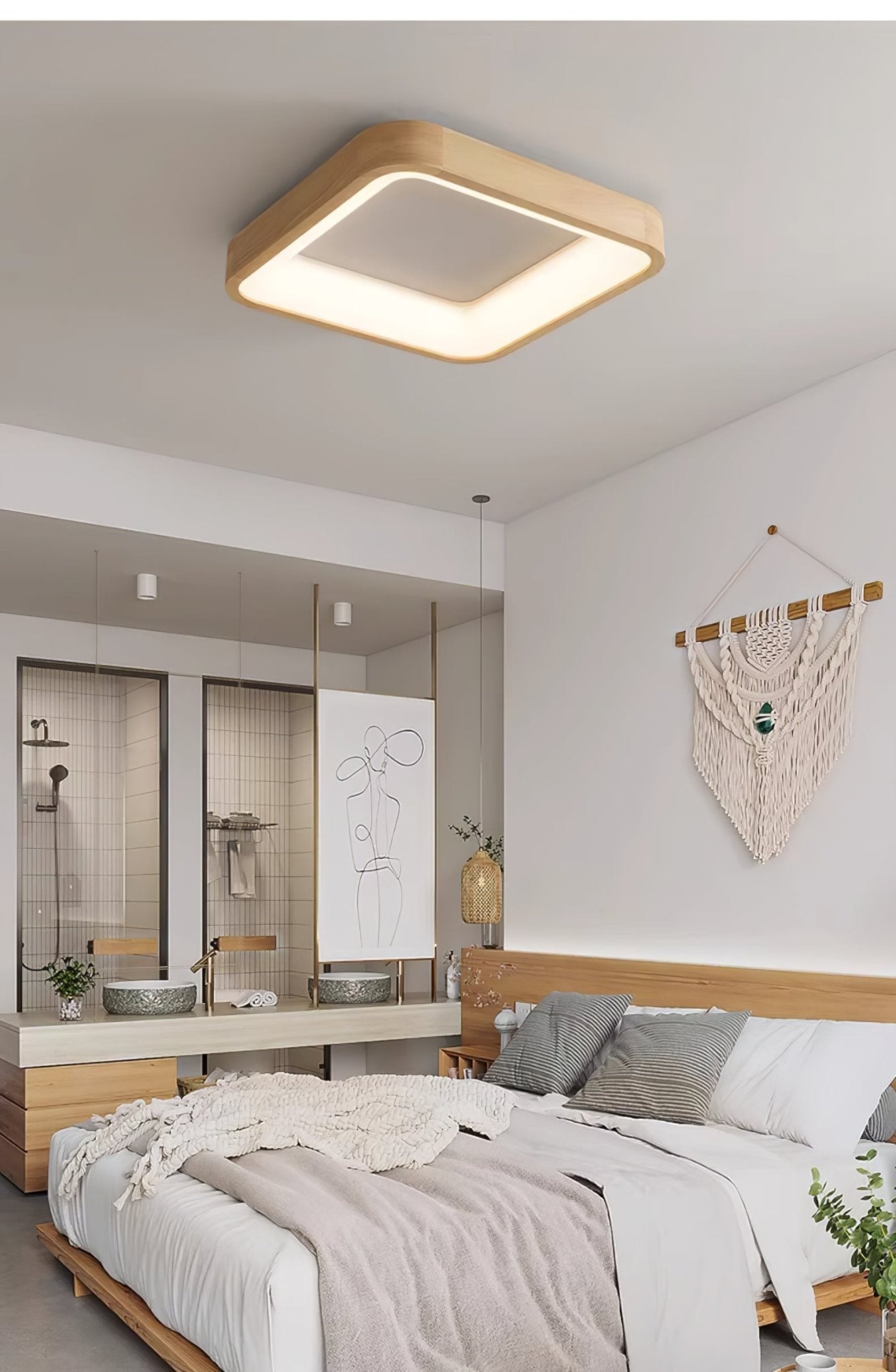 Uphae Modern Minimalist Square Wood Ceiling Light-Neutral Decor