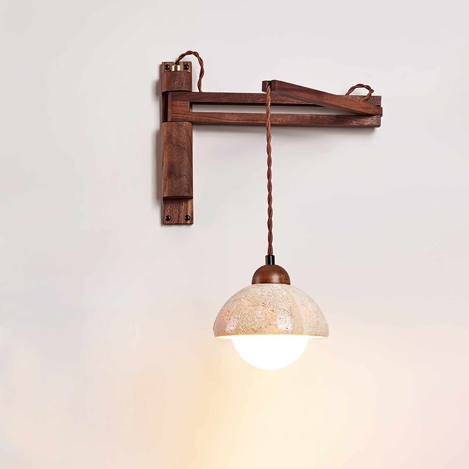 Fossil Travertine Swing Arm Wall Lamp Plug-in-Neutral Decor
