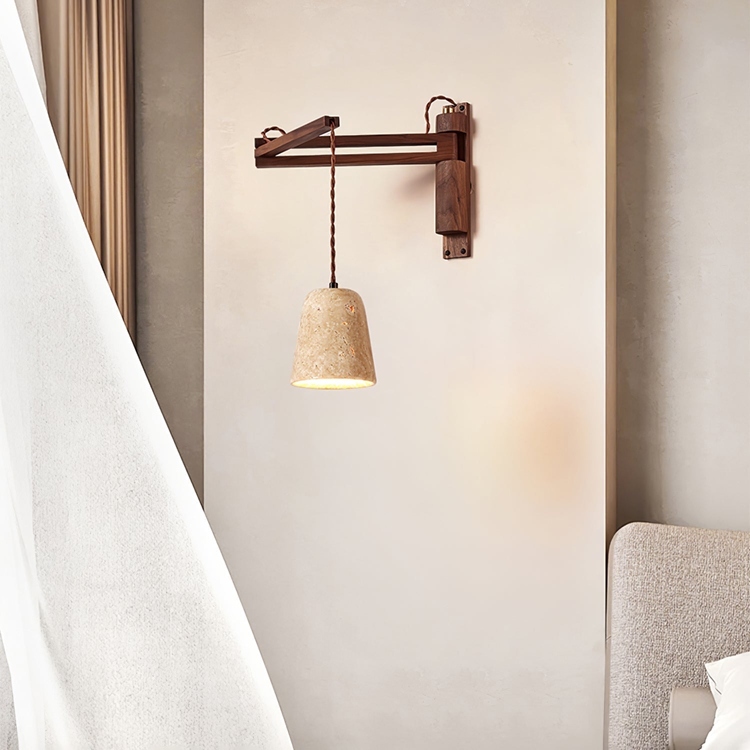 Fossil Travertine Swing Arm Wall Lamp Plug-in-Neutral Decor