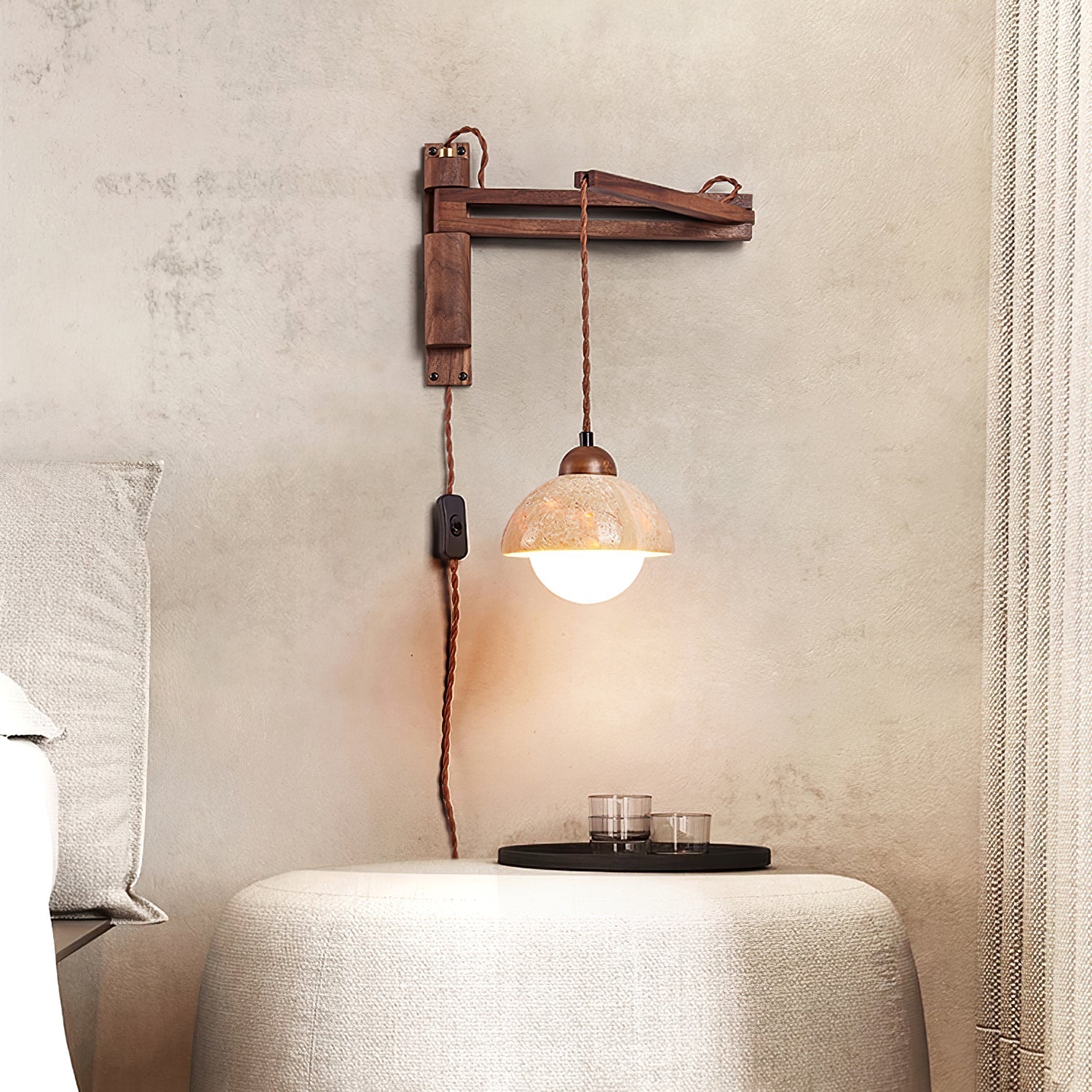 Fossil Travertine Swing Arm Wall Lamp Plug-in-Neutral Decor