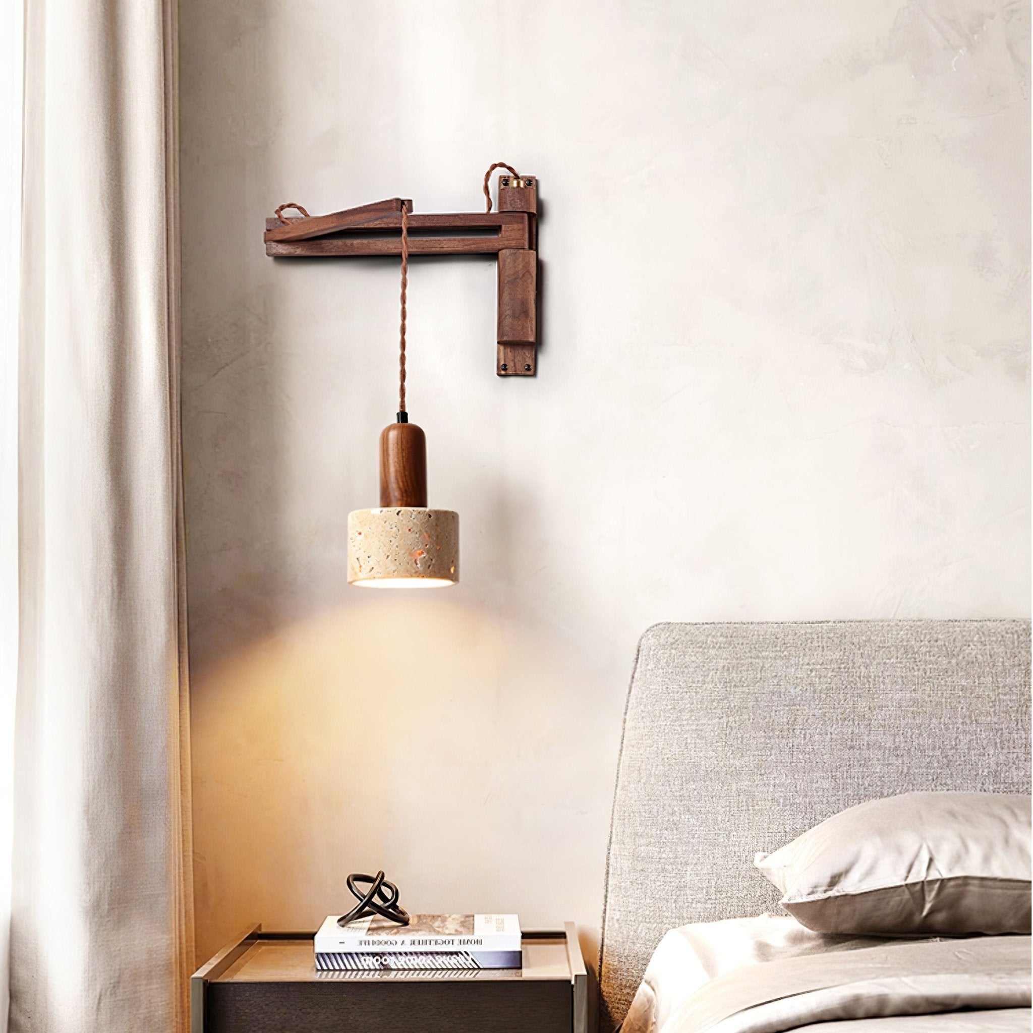 Fossil Travertine Swing Arm Wall Lamp Plug-in-Neutral Decor