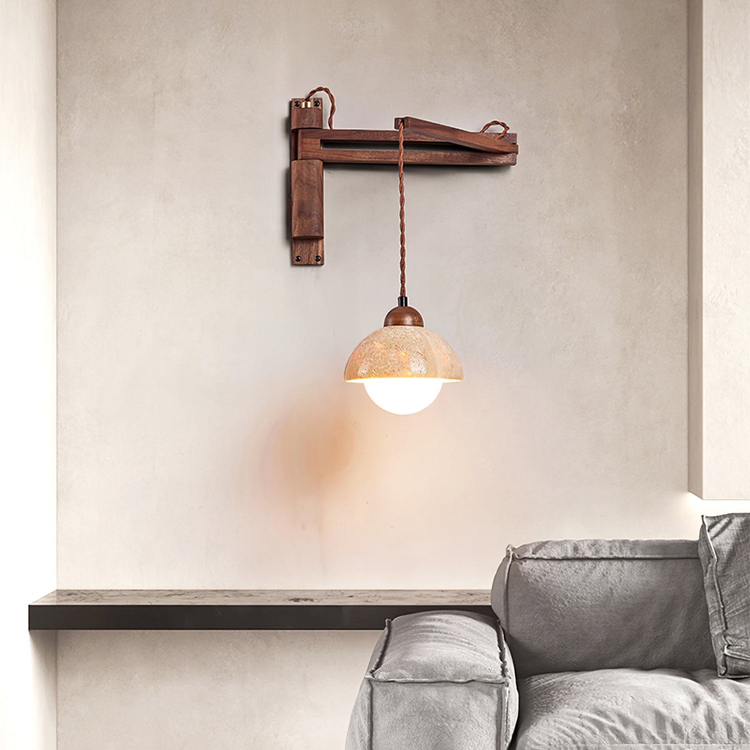 Fossil Travertine Swing Arm Wall Lamp Plug-in-Neutral Decor