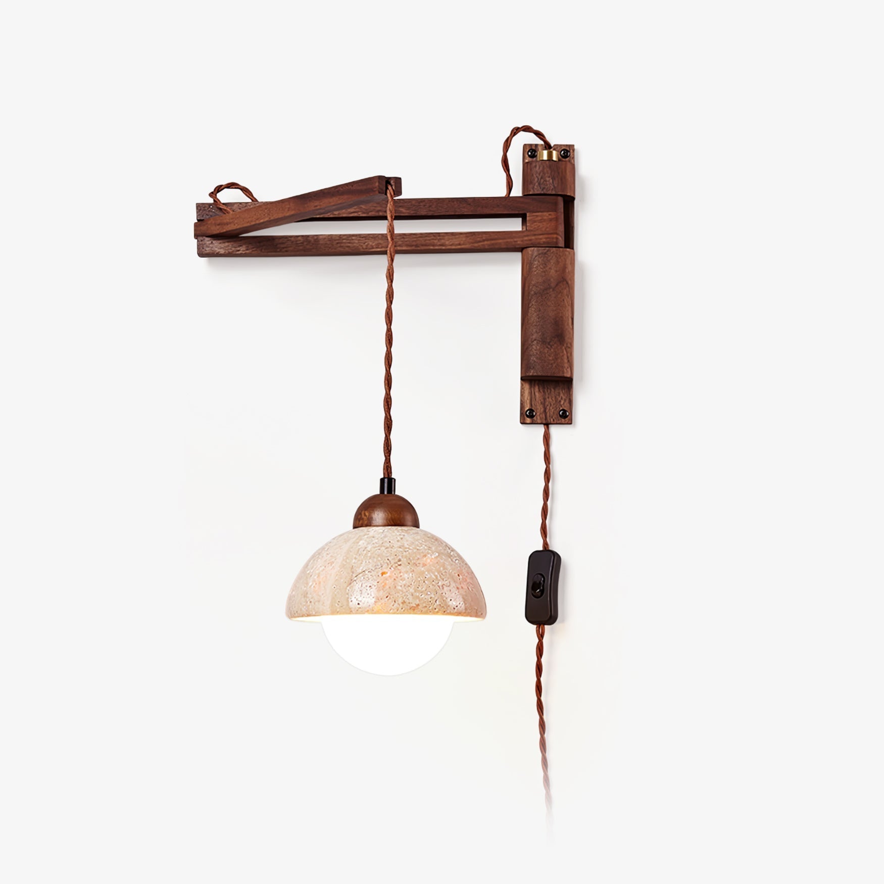 Fossil Travertine Swing Arm Wall Lamp Plug-in-Neutral Decor