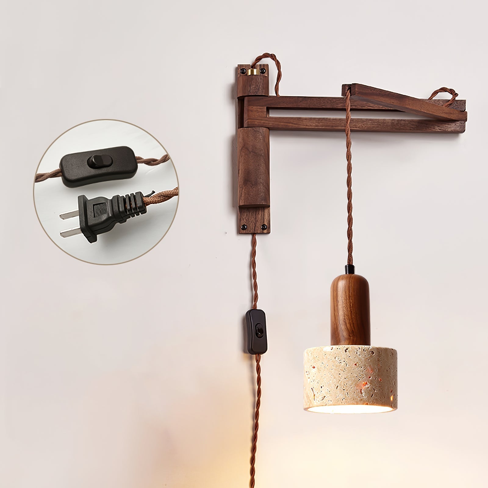 Fossil Travertine Swing Arm Wall Lamp Plug-in-Neutral Decor