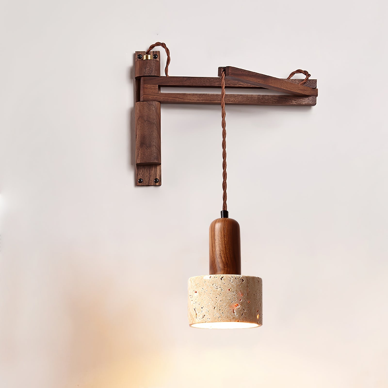 Fossil Travertine Swing Arm Wall Lamp Plug-in-Neutral Decor