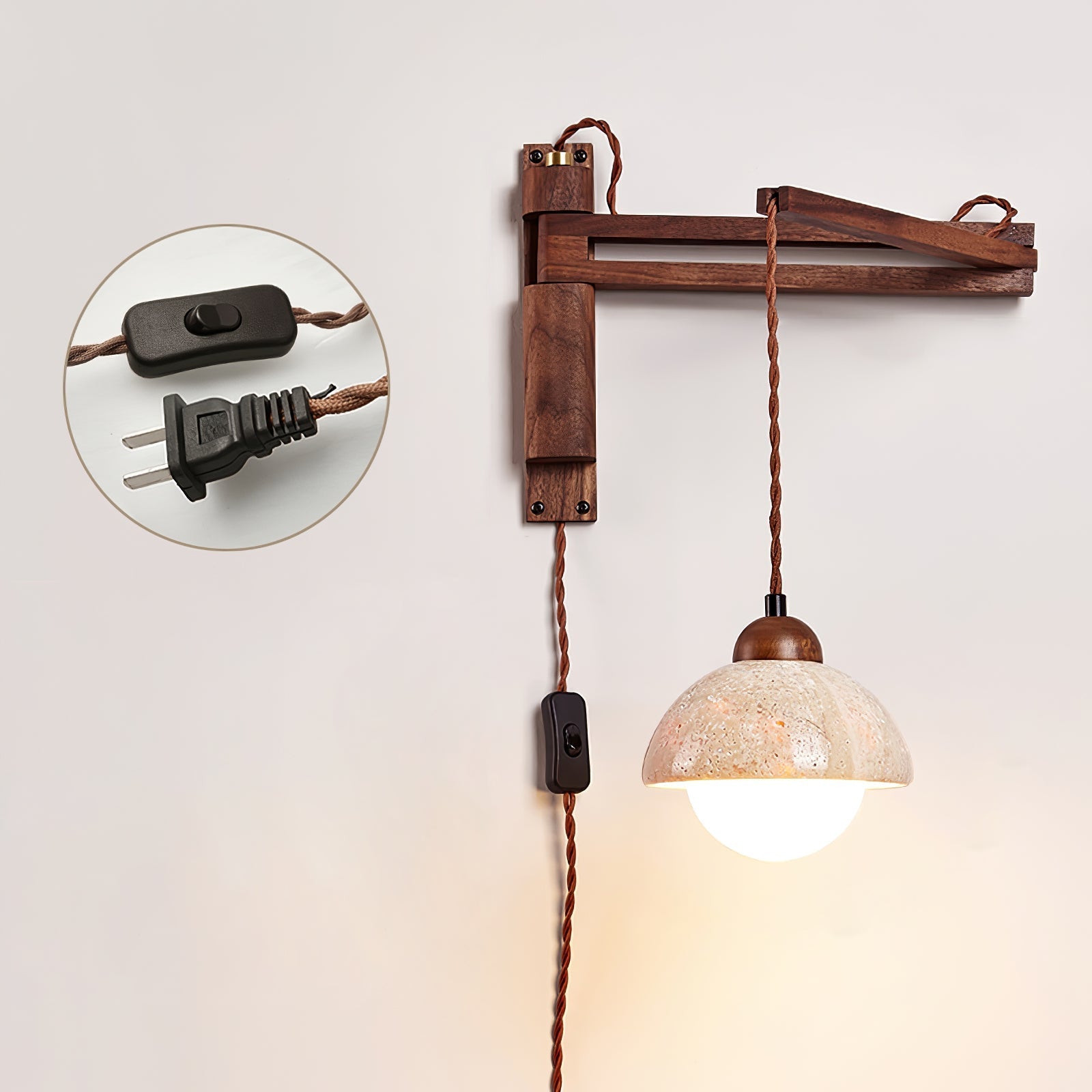 Fossil Travertine Swing Arm Wall Lamp Plug-in-Neutral Decor