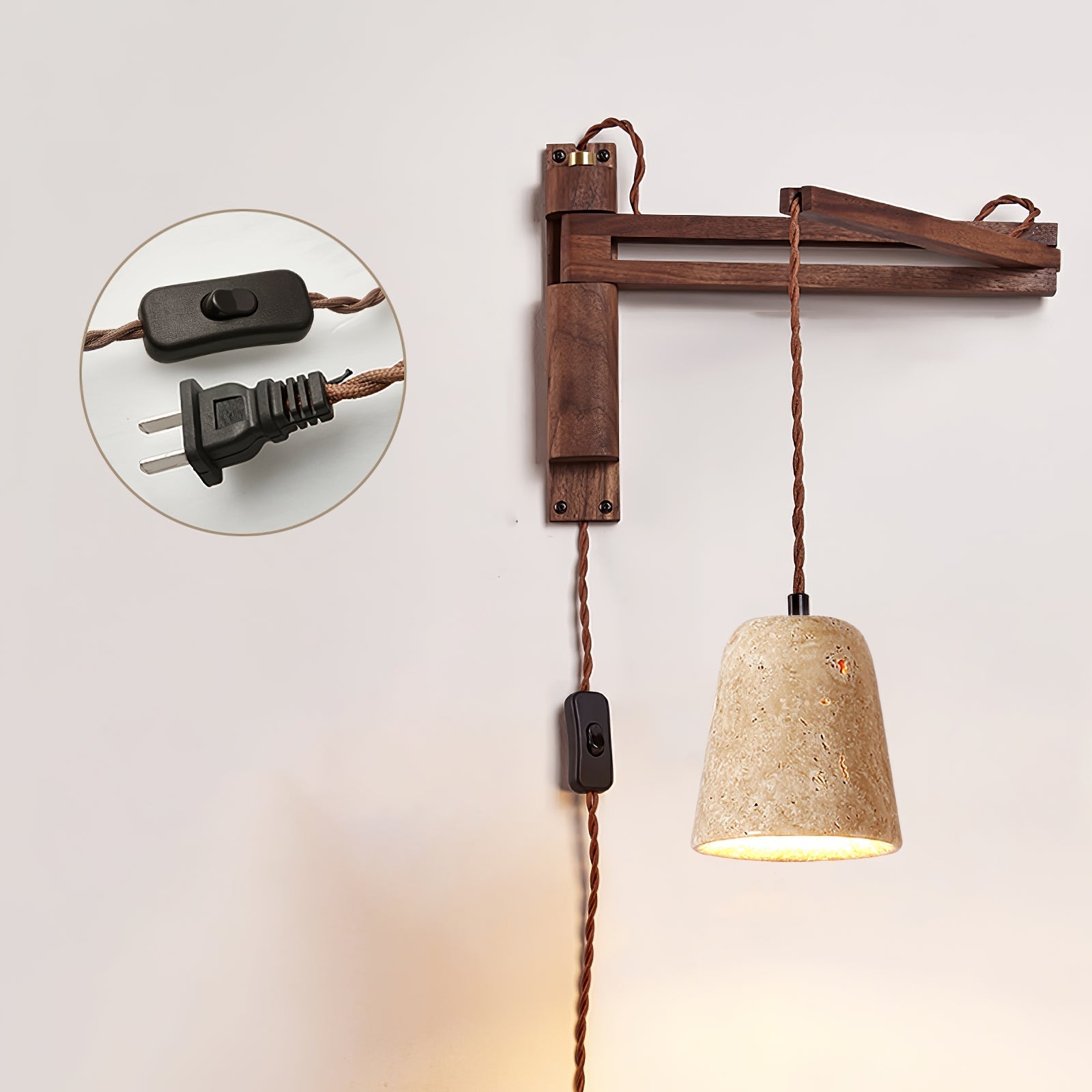 Fossil Travertine Swing Arm Wall Lamp Plug-in-Neutral Decor