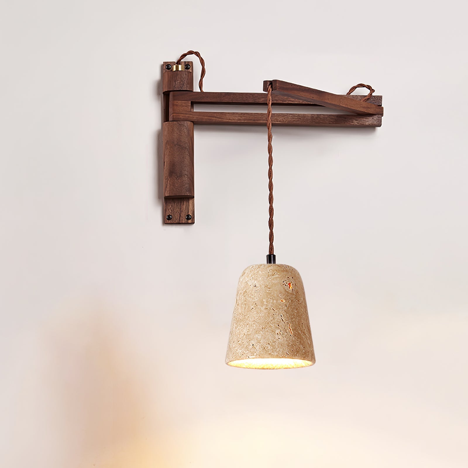 Fossil Travertine Swing Arm Wall Lamp Plug-in-Neutral Decor