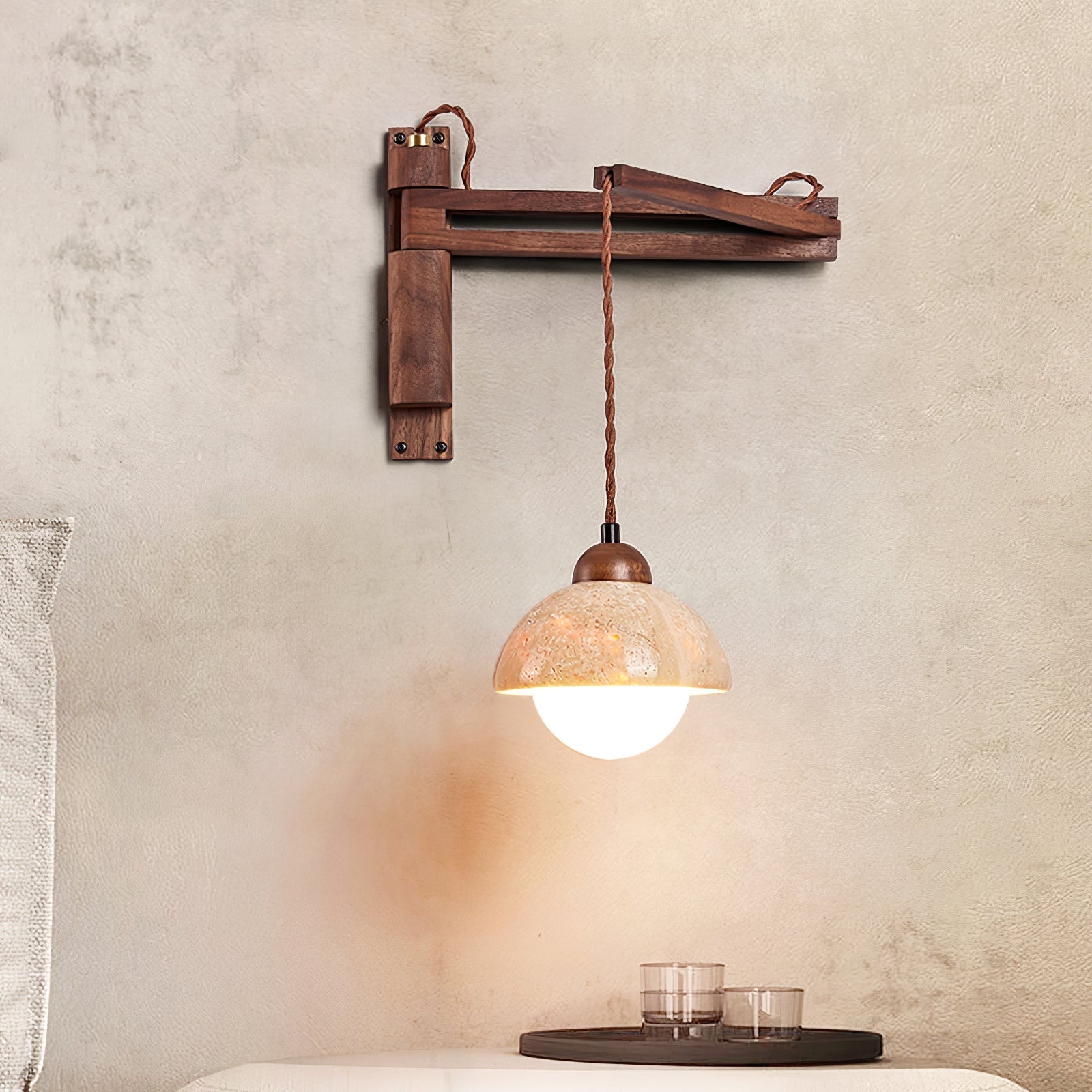 Fossil Travertine Swing Arm Wall Lamp Plug-in-Neutral Decor
