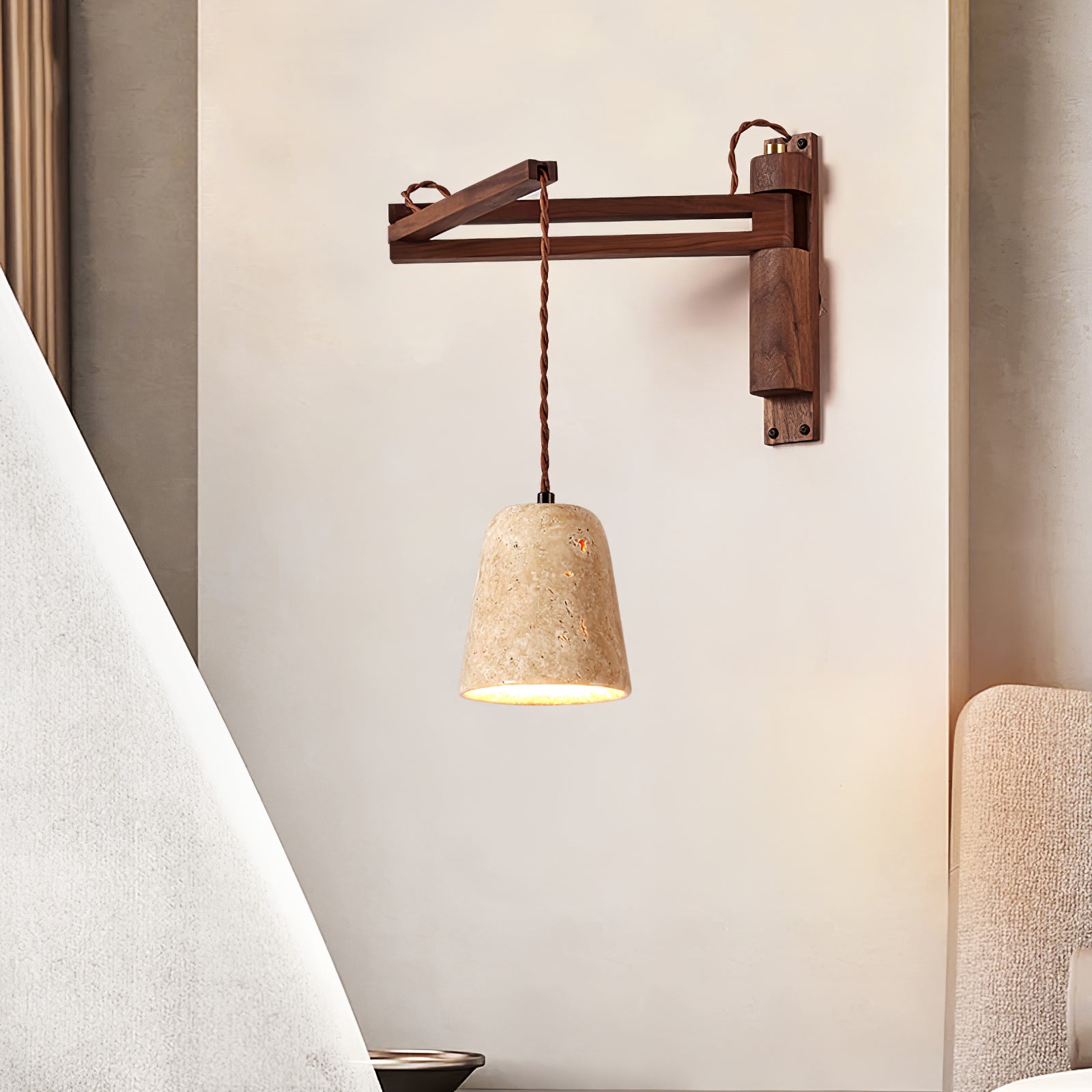Fossil Travertine Swing Arm Wall Lamp Plug-in-Neutral Decor