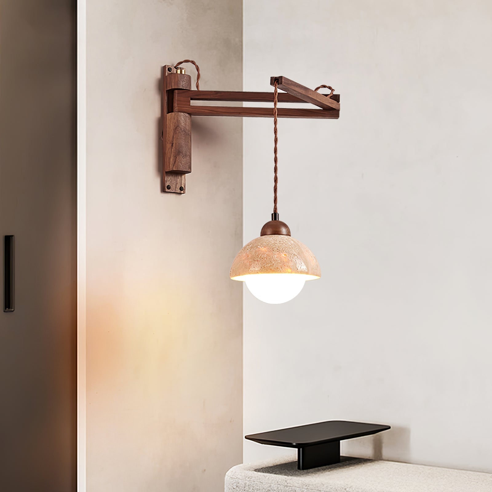 Fossil Travertine Swing Arm Wall Lamp Plug-in-Neutral Decor
