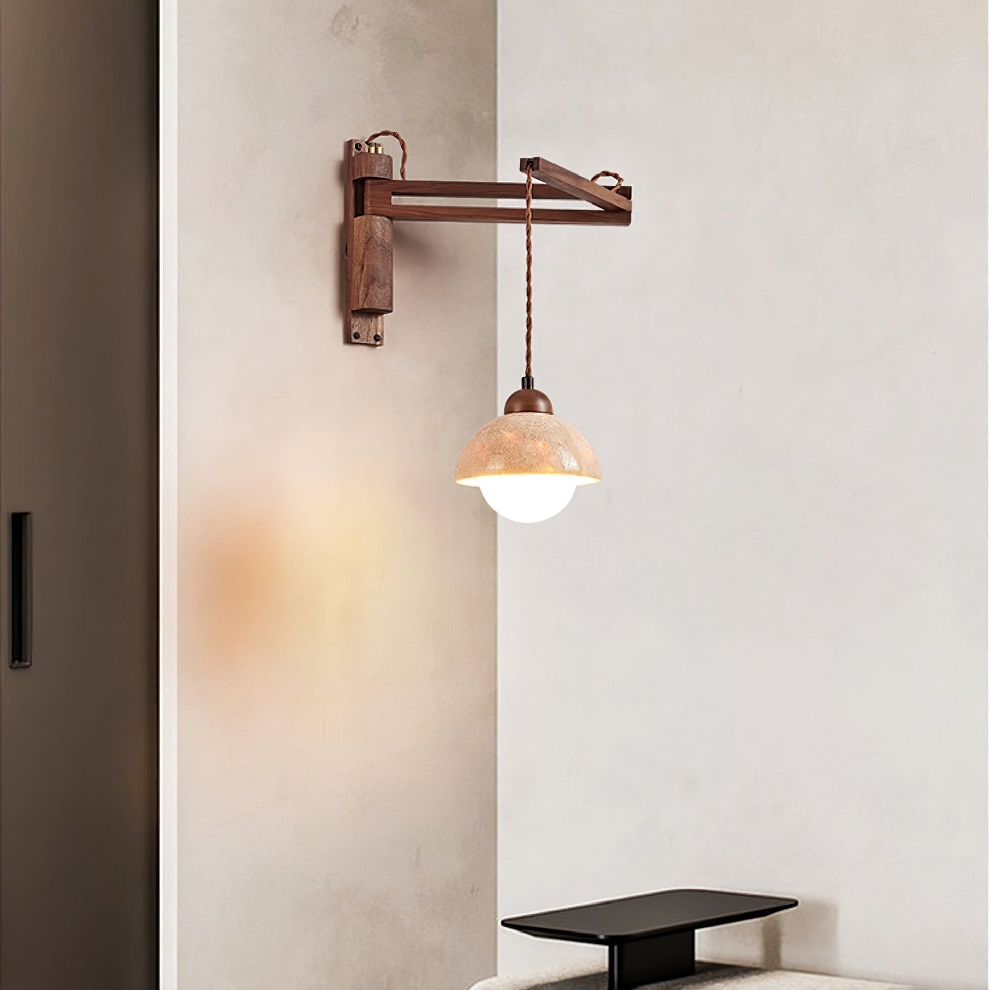 Fossil Travertine Swing Arm Wall Lamp Plug-in-Neutral Decor