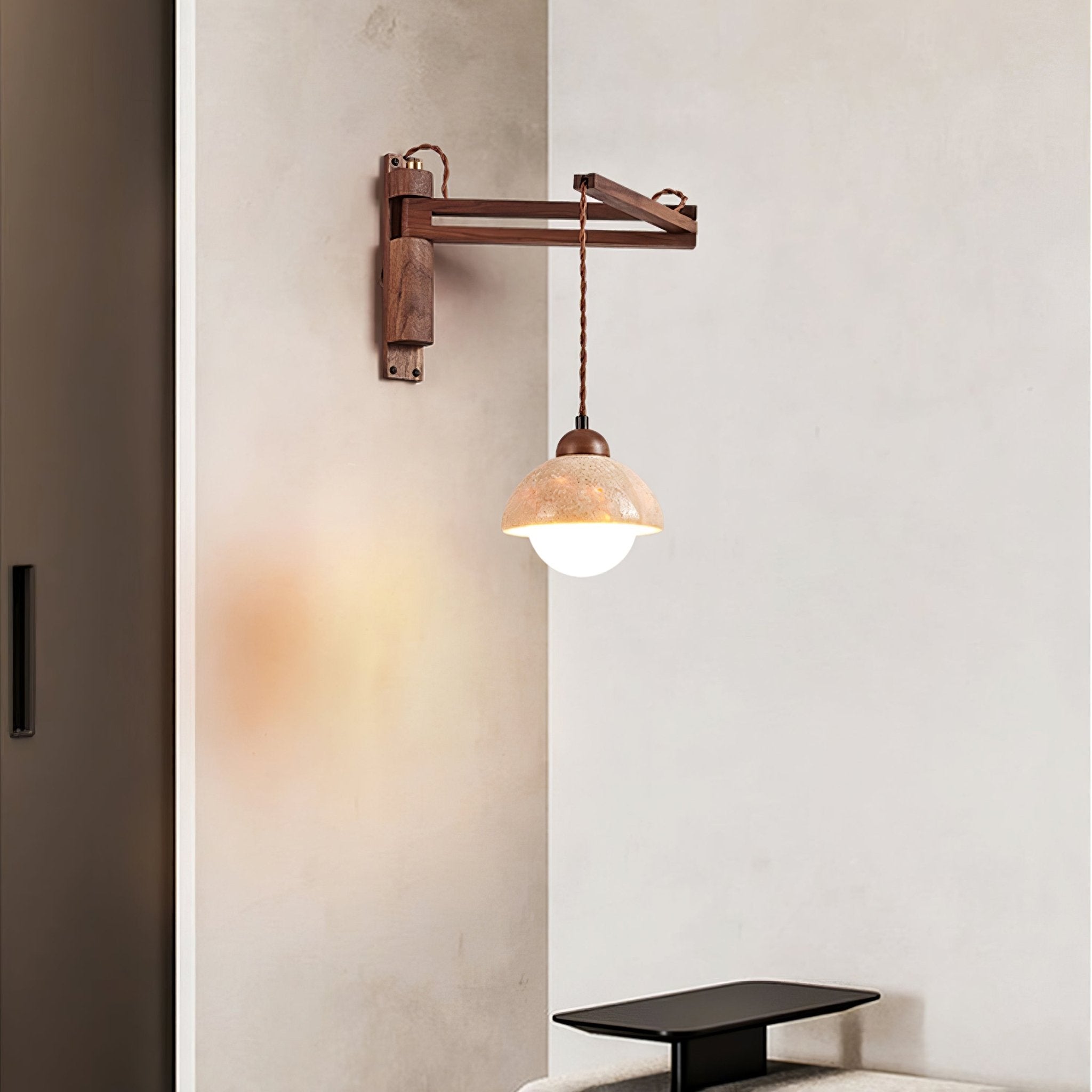 Fossil Travertine Swing Arm Wall Lamp Plug-in-Neutral Decor