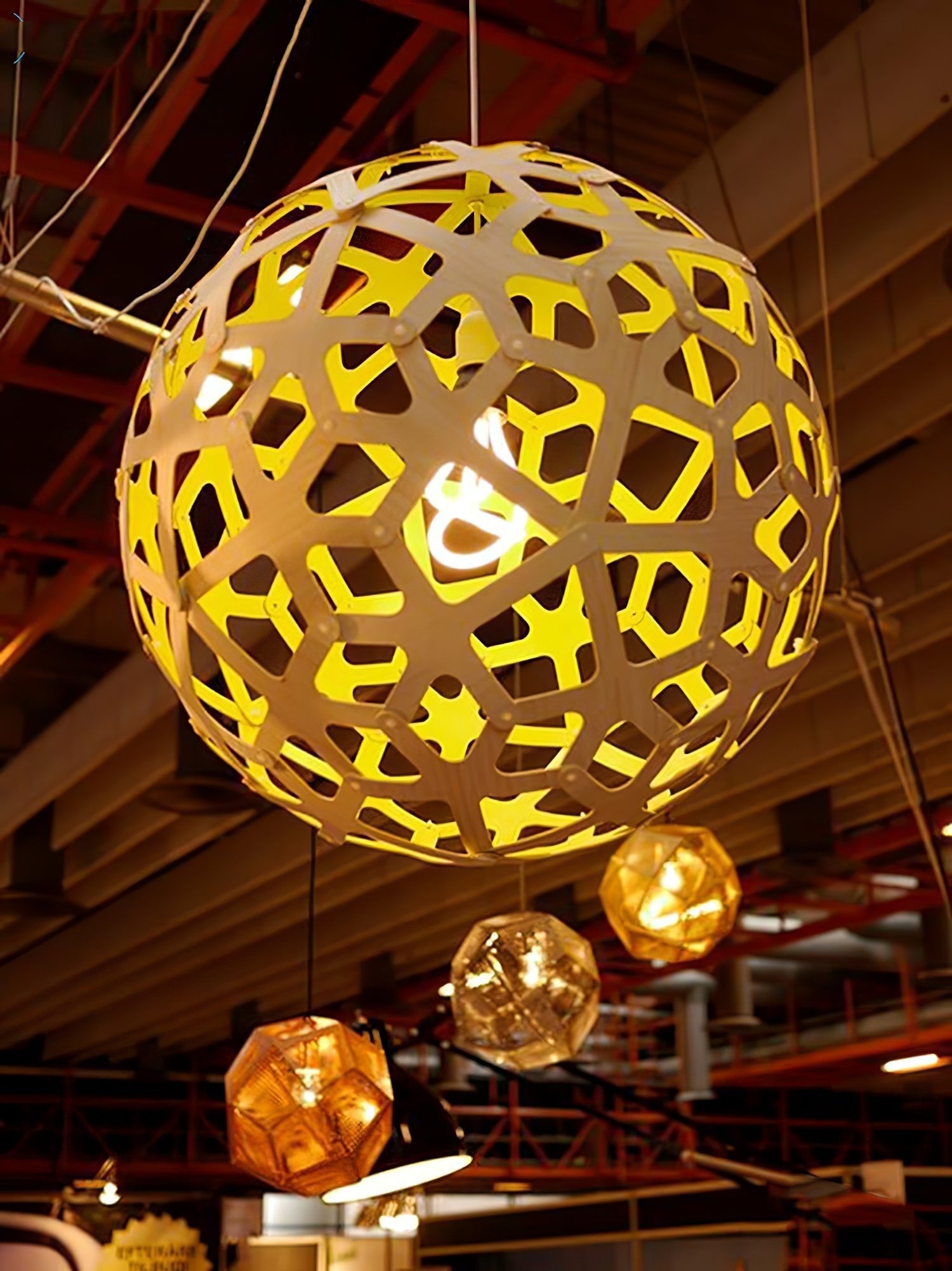 Lustra Pendant Light Geometric Wooden Woven-Neutral Decor