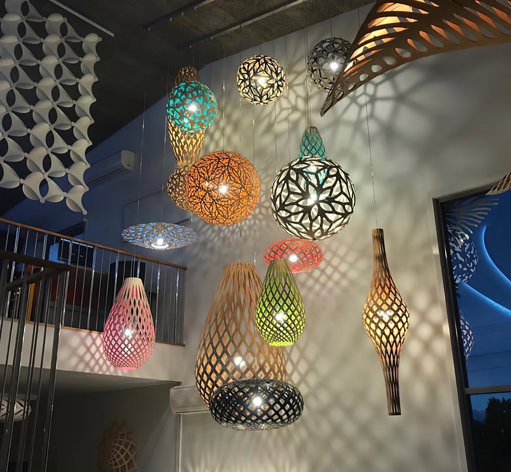 Lustra Pendant Light Geometric Wooden Woven-Neutral Decor