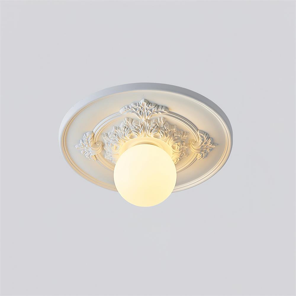 Ivorelle Vintage Carved Ceiling Light with Globe Shade