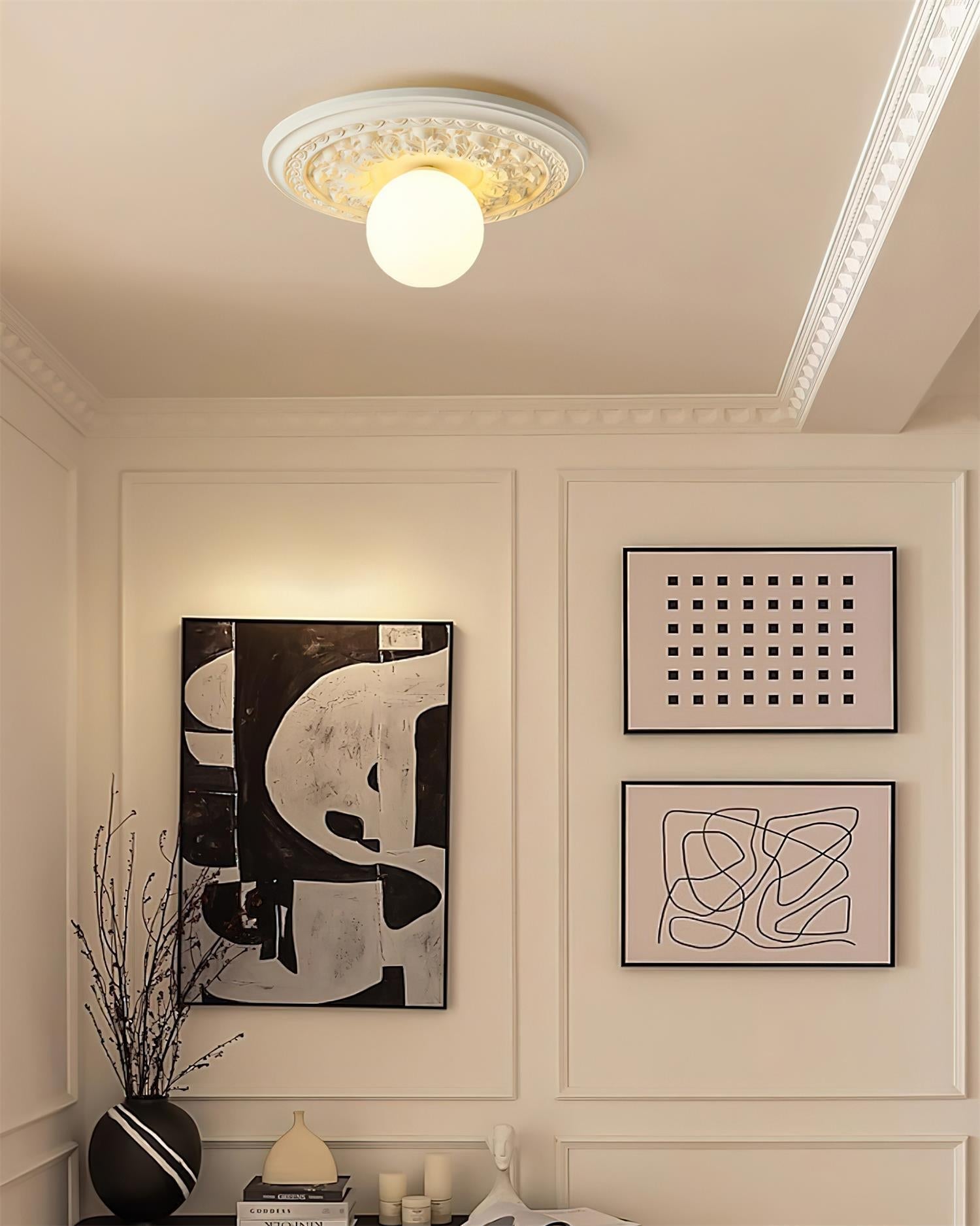 Elya Vintage Carved Ceiling Light with Globe Shade-Neutral Decor