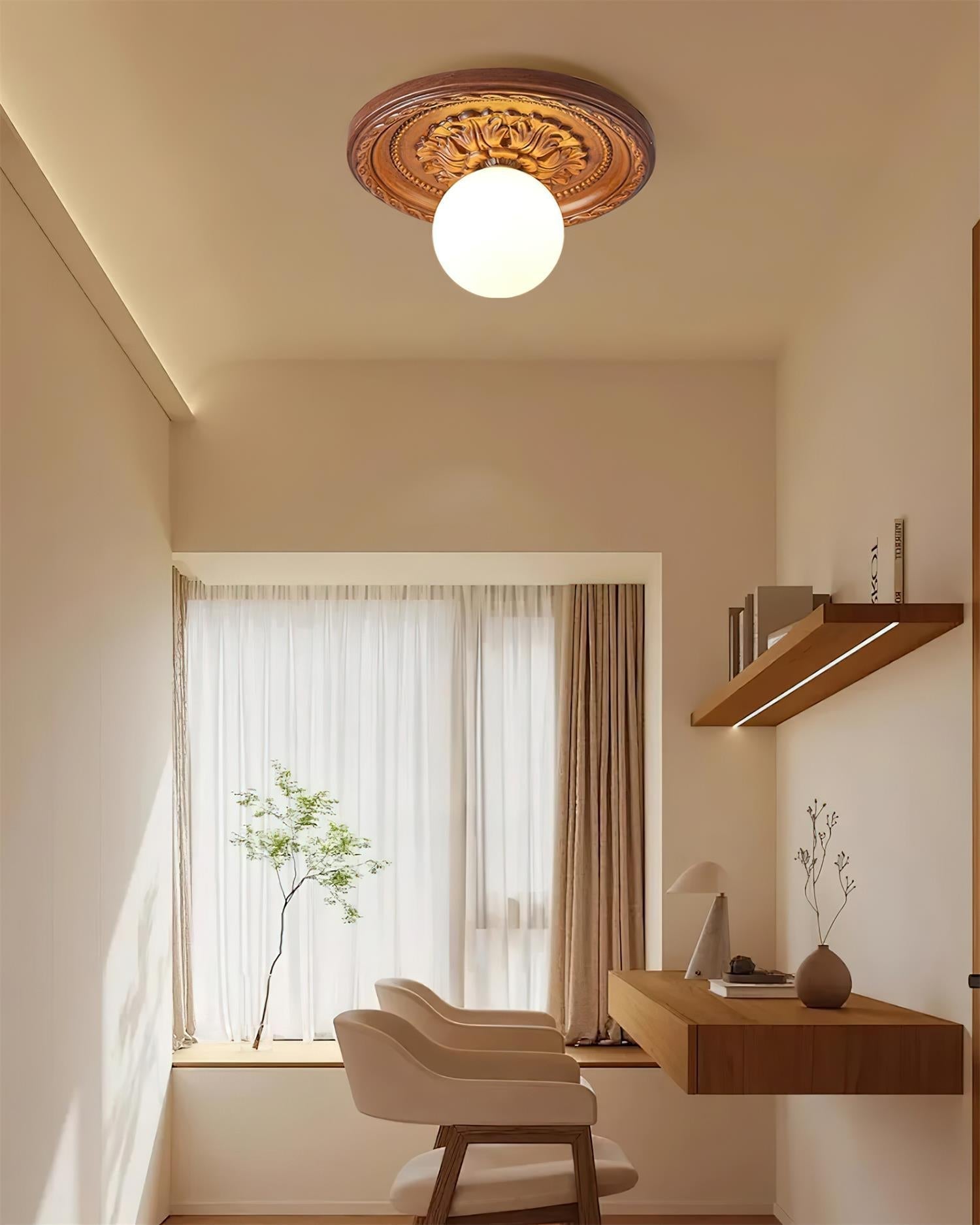 Elya Vintage Carved Ceiling Light with Globe Shade-Neutral Decor