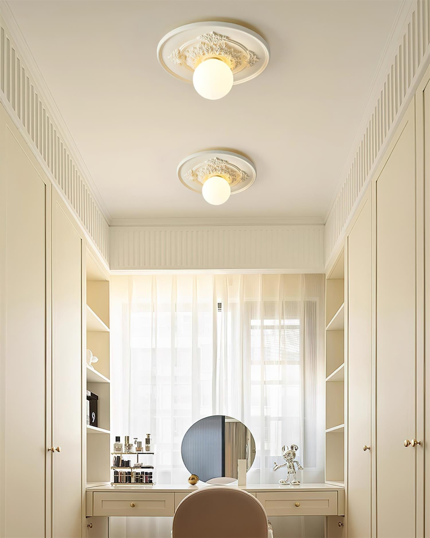 Elya Vintage Carved Ceiling Light with Globe Shade-Neutral Decor