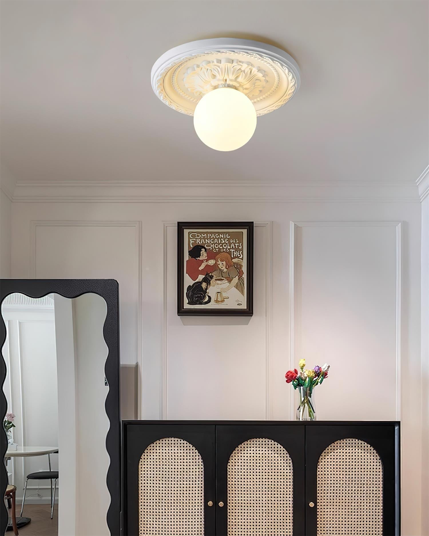 Elya Vintage Carved Ceiling Light with Globe Shade-Neutral Decor