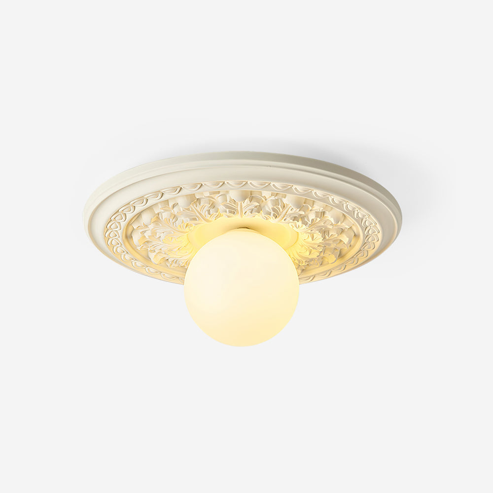 Ivorelle Vintage Carved Ceiling Light with Globe Shade
